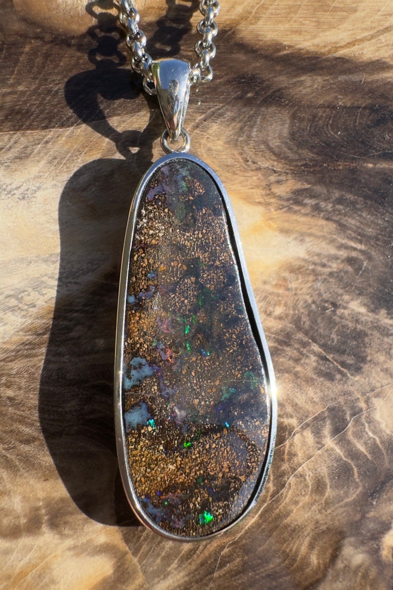 Kimberley Spark Break ~ Queensland Boulder Opal 925 Sterling Silver Pendant Necklace