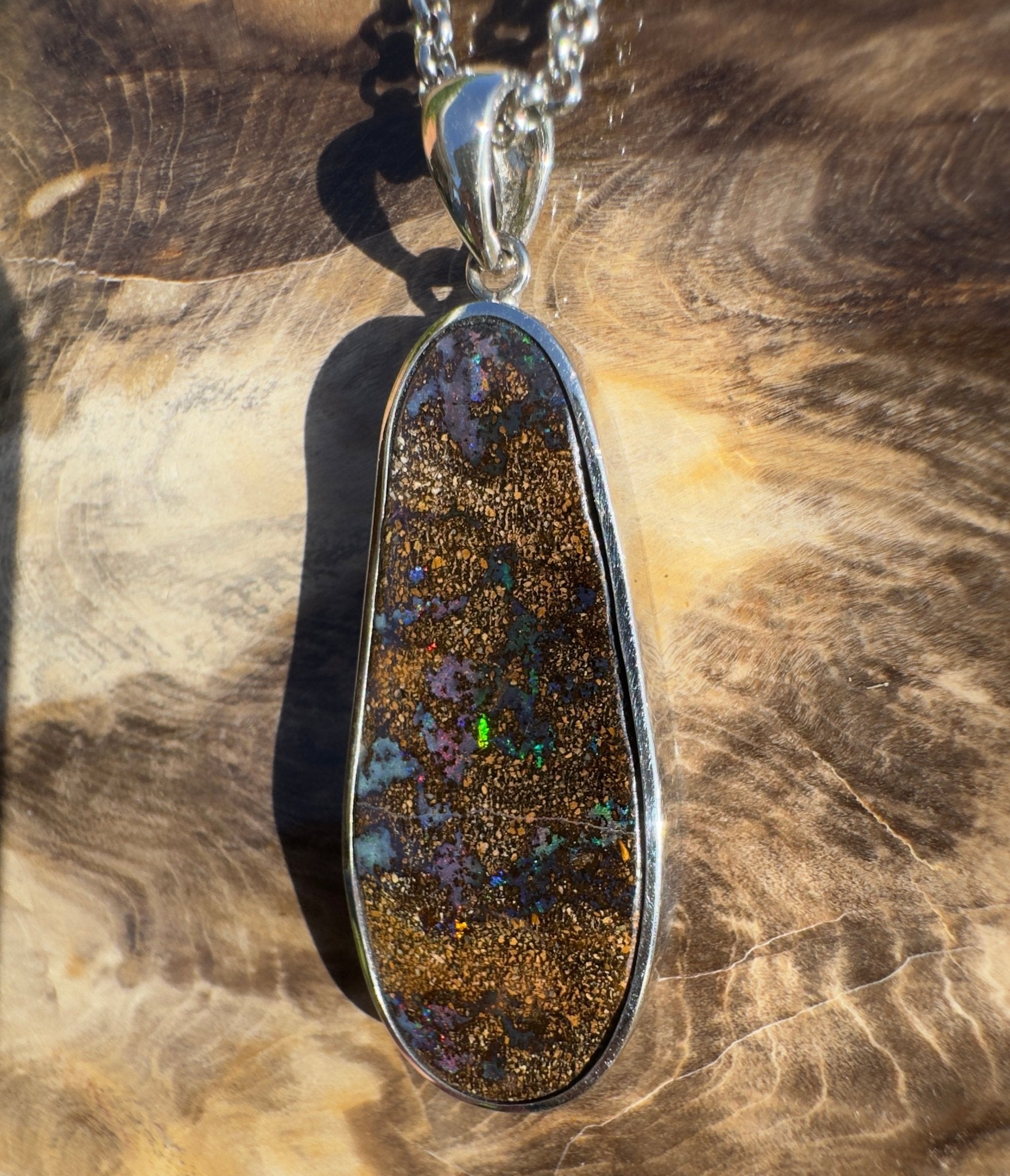 Kimberley Spark Break ~ Queensland Boulder Opal 925 Sterling Silver Pendant Necklace