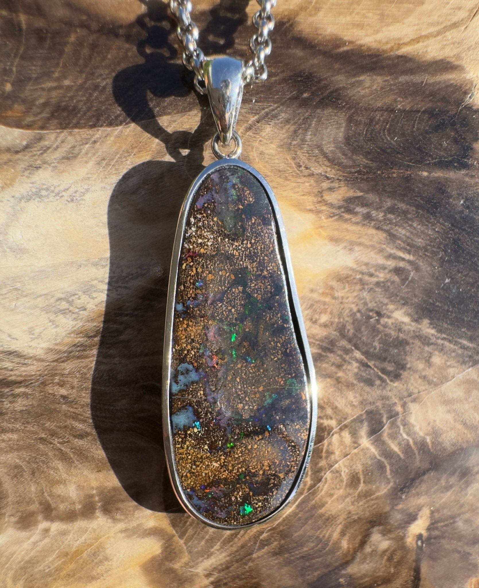 Kimberley Spark Break ~ Queensland Boulder Opal 925 Sterling Silver Pendant Necklace