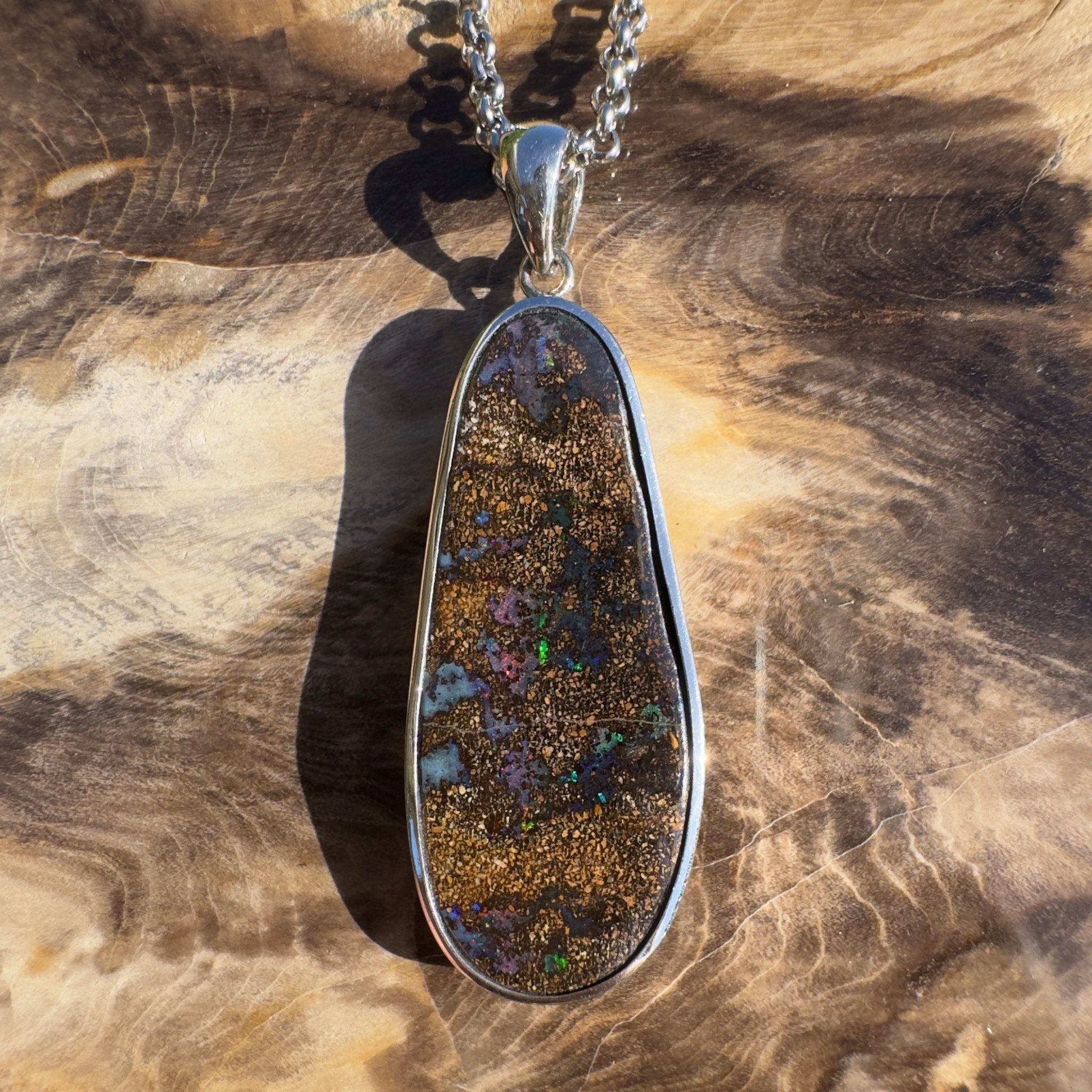 Kimberley Spark Break ~ Queensland Boulder Opal 925 Sterling Silver Pendant Necklace