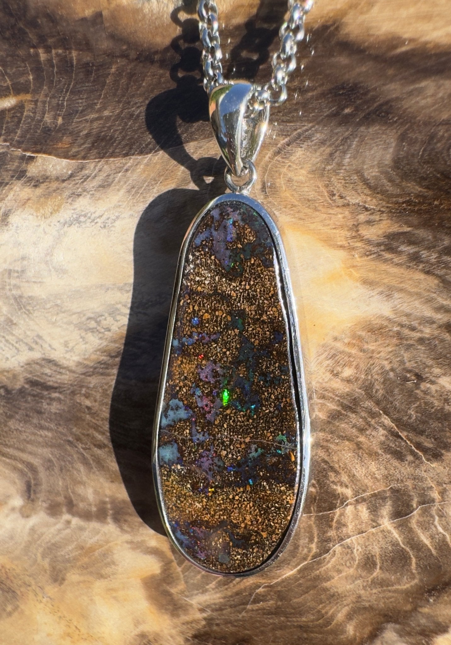 Kimberley Spark Break ~ Queensland Boulder Opal 925 Sterling Silver Pendant Necklace