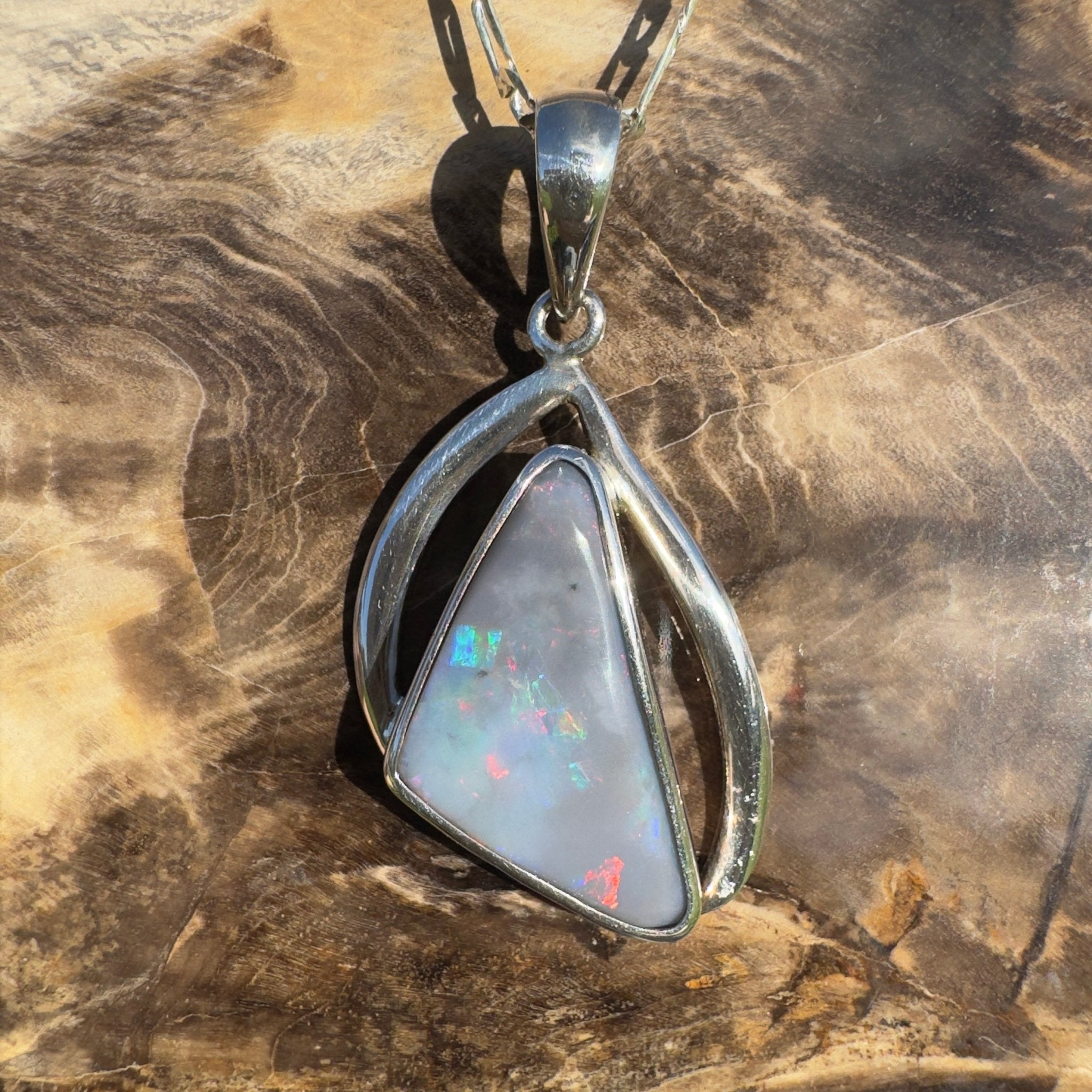 Kimberley Starlight Drift ~ 8.9ct Lightning Ridge Semi Black Opal 925 Silver Pendant