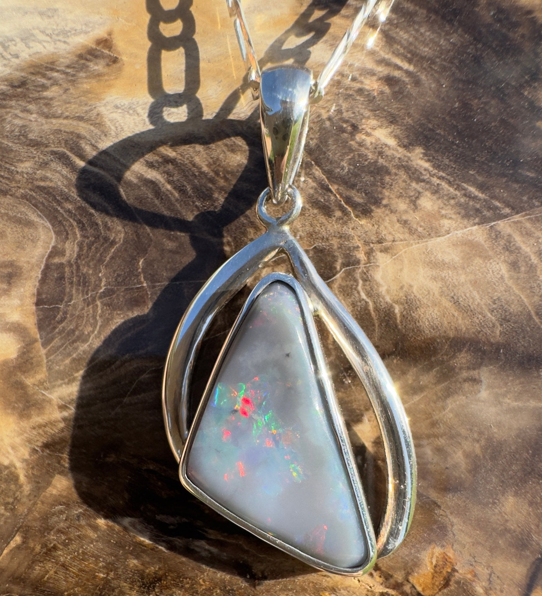 Kimberley Starlight Drift ~ 8.9ct Lightning Ridge Semi Black Opal 925 Silver Pendant