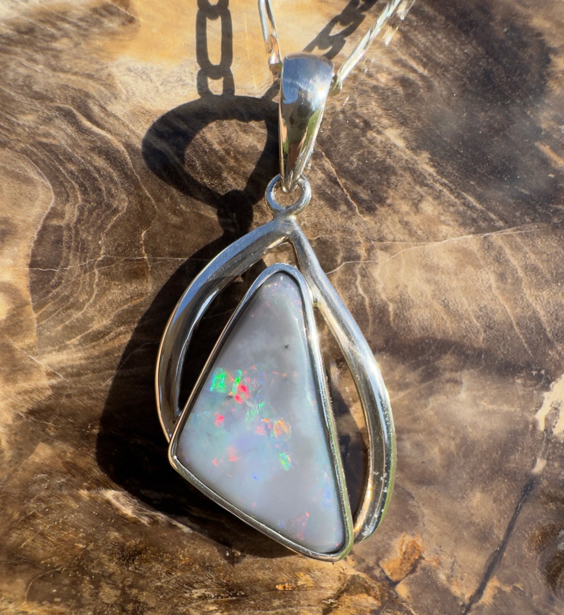 Kimberley Starlight Drift ~ 8.9ct Lightning Ridge Semi Black Opal 925 Silver Pendant