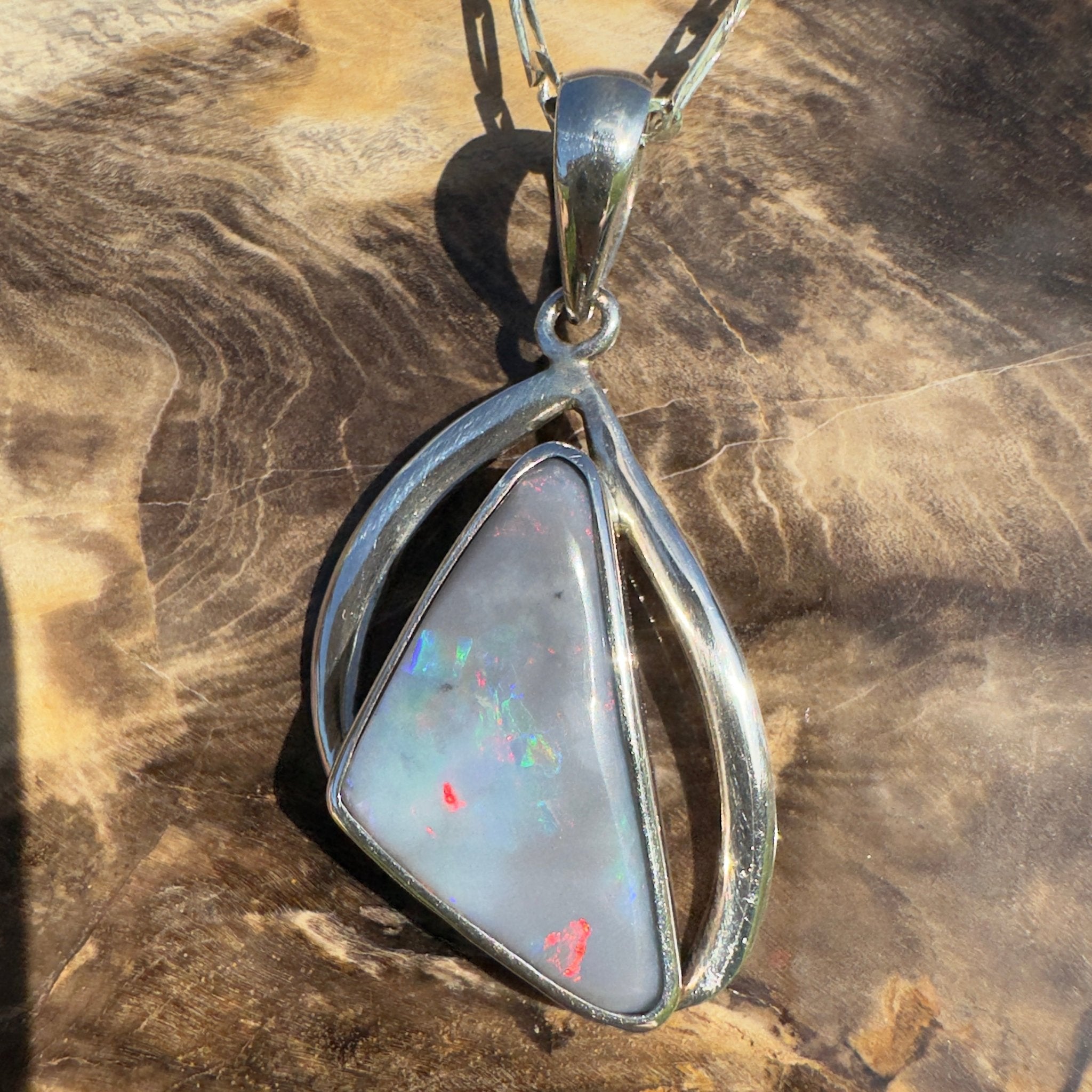 Kimberley Starlight Drift ~ 8.9ct Lightning Ridge Semi Black Opal 925 Silver Pendant