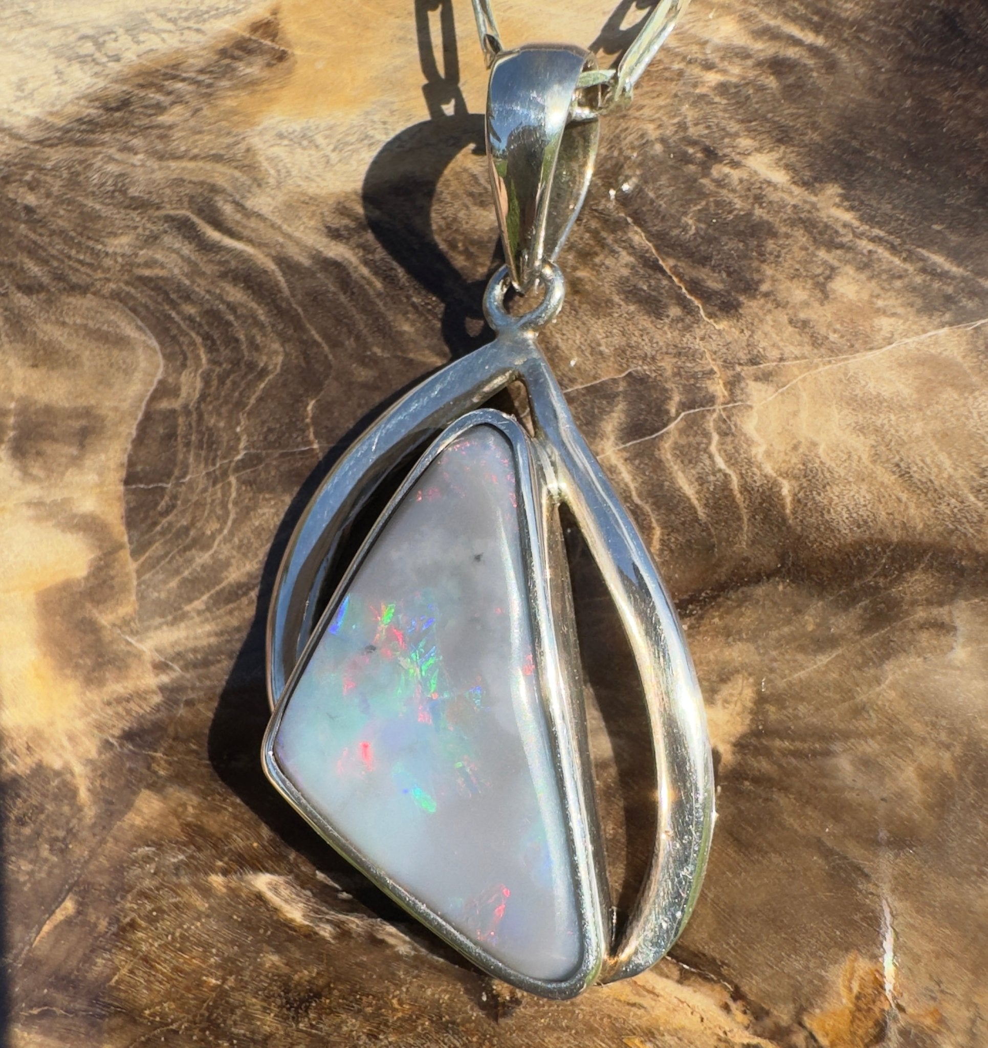 Kimberley Starlight Drift ~ 8.9ct Lightning Ridge Semi Black Opal 925 Silver Pendant