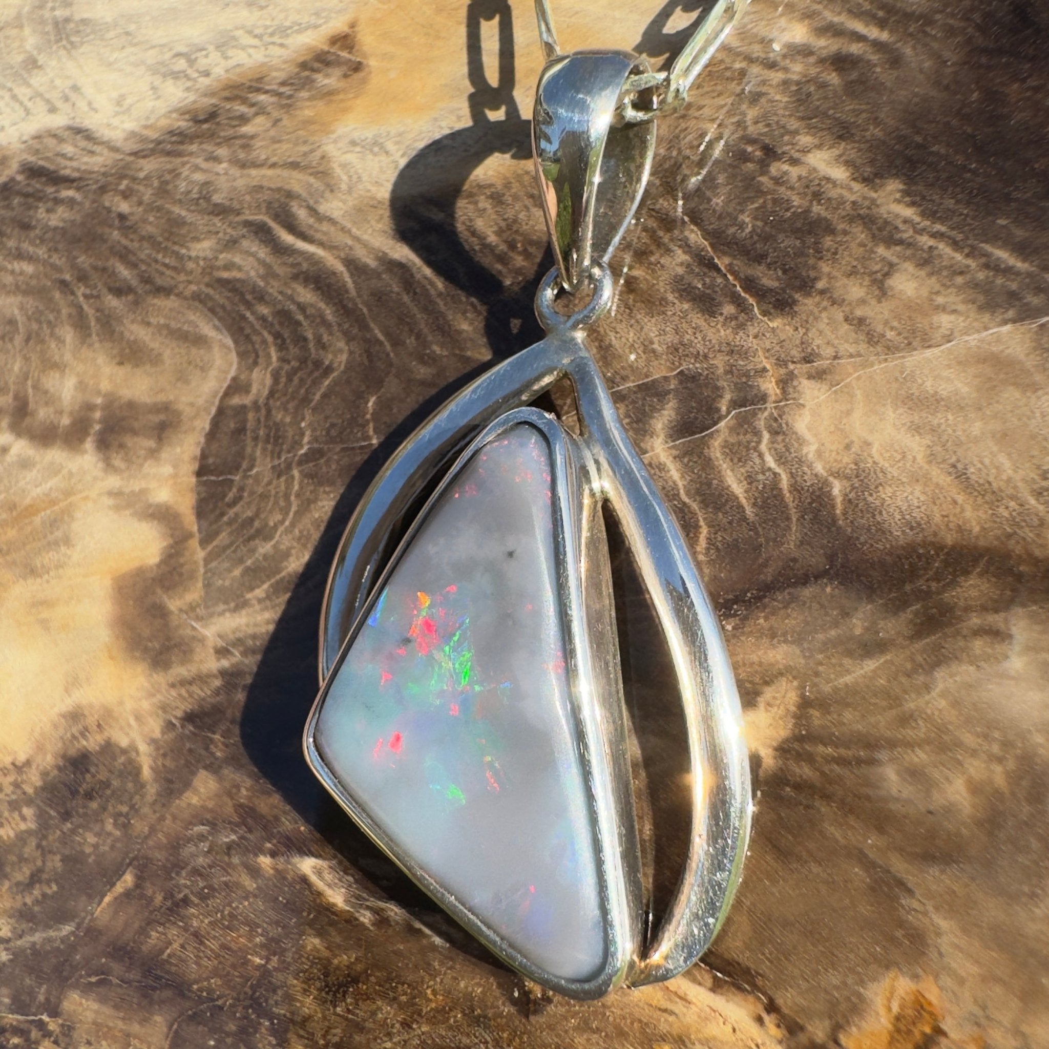 Kimberley Starlight Drift ~ 8.9ct Lightning Ridge Semi Black Opal 925 Silver Pendant