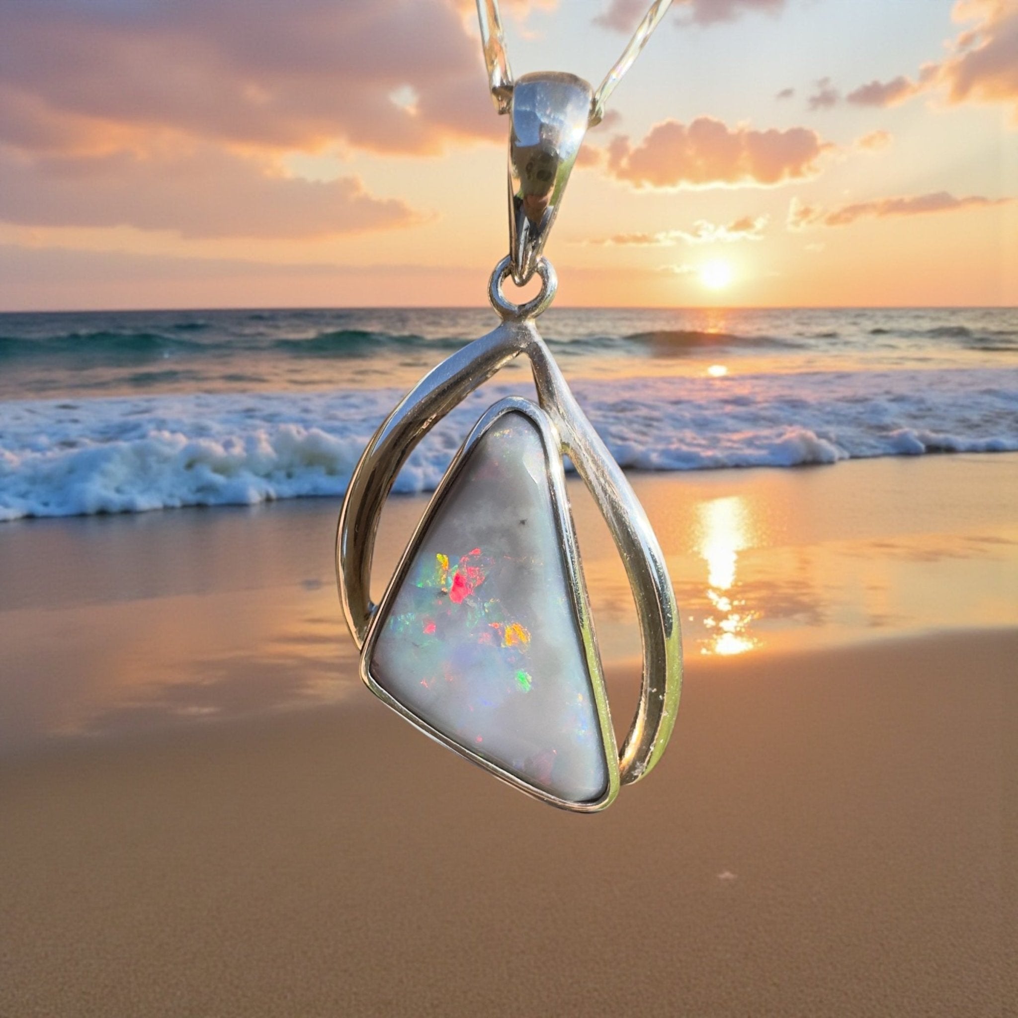 Kimberley Starlight Drift ~ 8.9ct Lightning Ridge Semi Black Opal 925 Silver Pendant