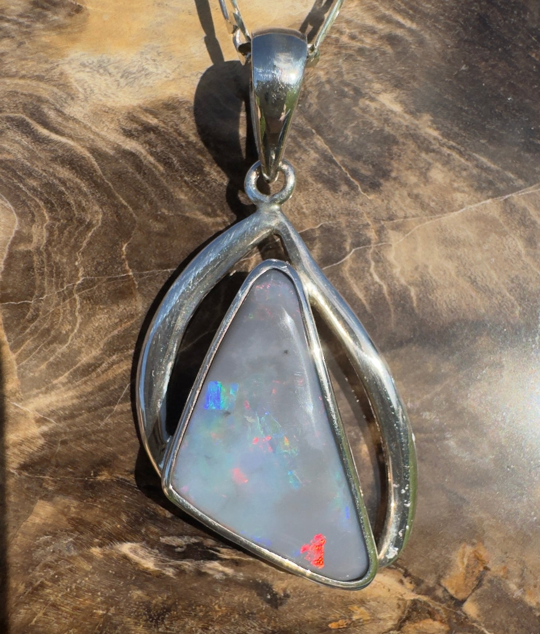 Kimberley Starlight Drift ~ 8.9ct Lightning Ridge Semi Black Opal 925 Silver Pendant