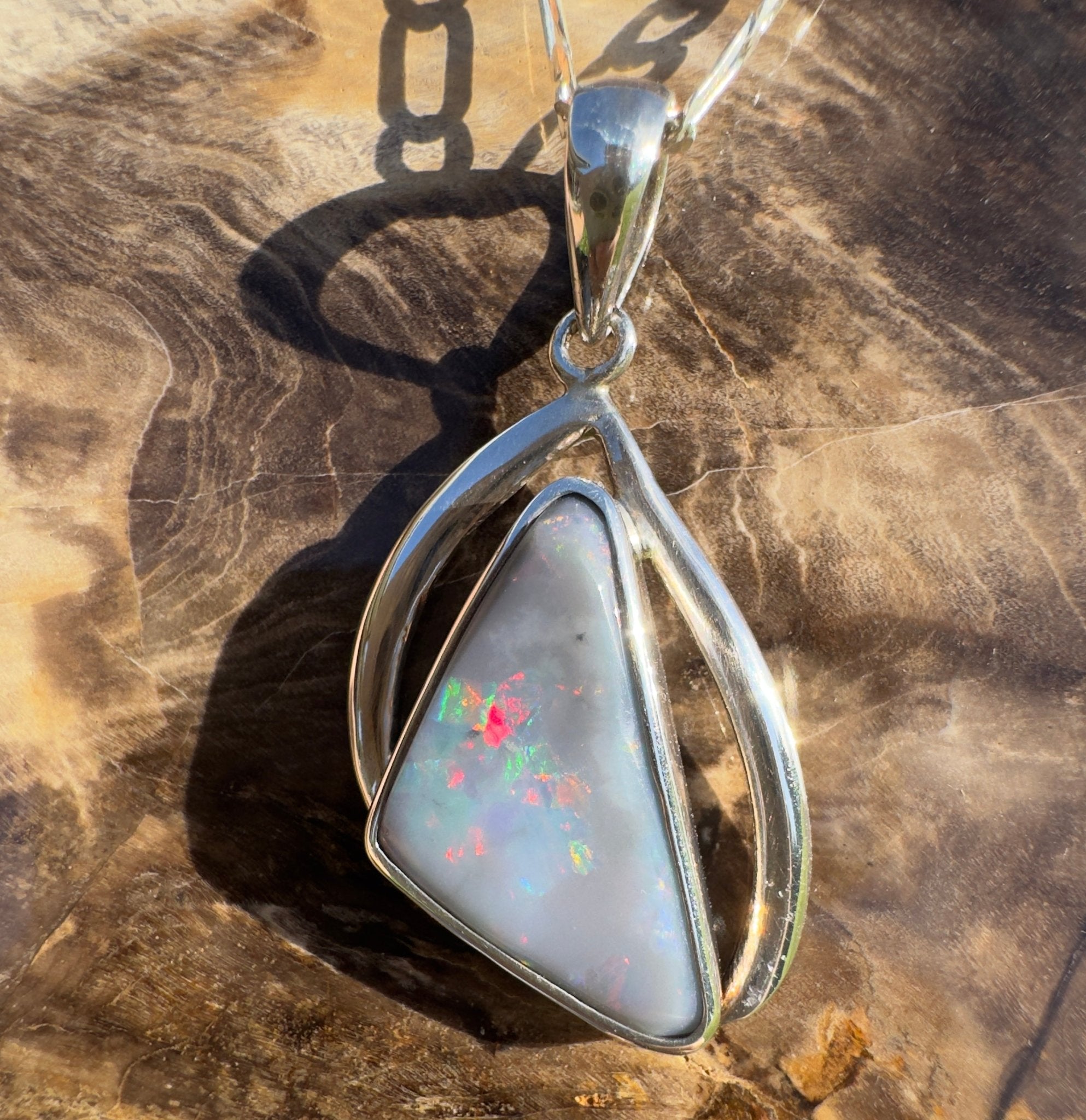 Kimberley Starlight Drift ~ 8.9ct Lightning Ridge Semi Black Opal 925 Silver Pendant