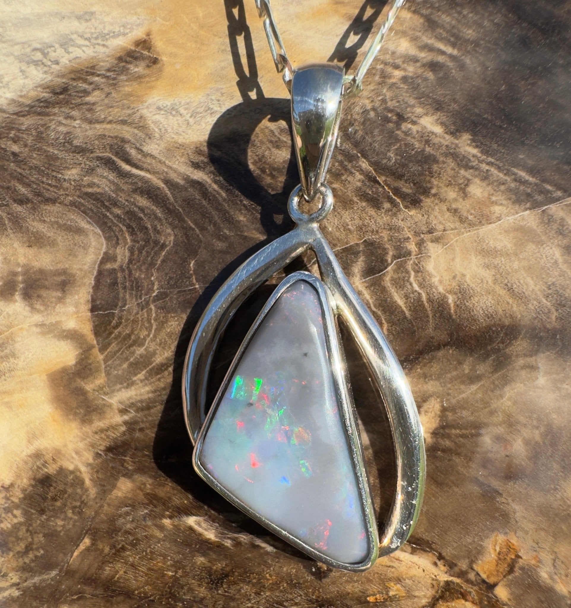 Kimberley Starlight Drift ~ 8.9ct Lightning Ridge Semi Black Opal 925 Silver Pendant