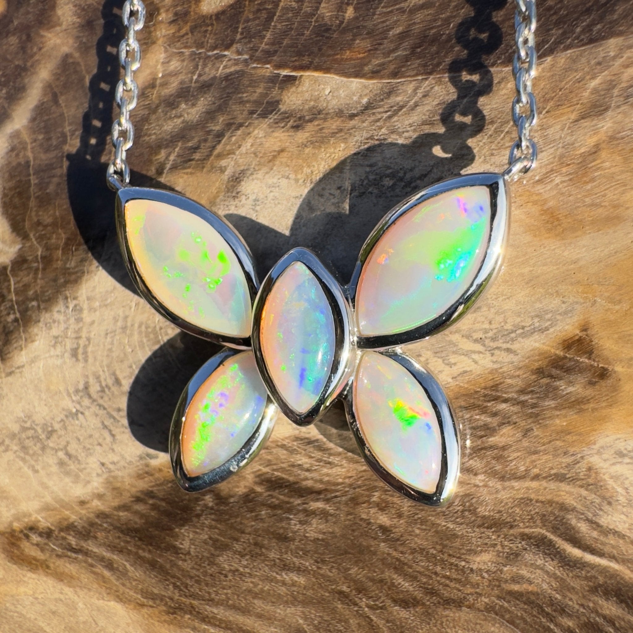 Kimberley Sun Crest – 2.2ct Coober Pedy Opal Butterfly Pendant