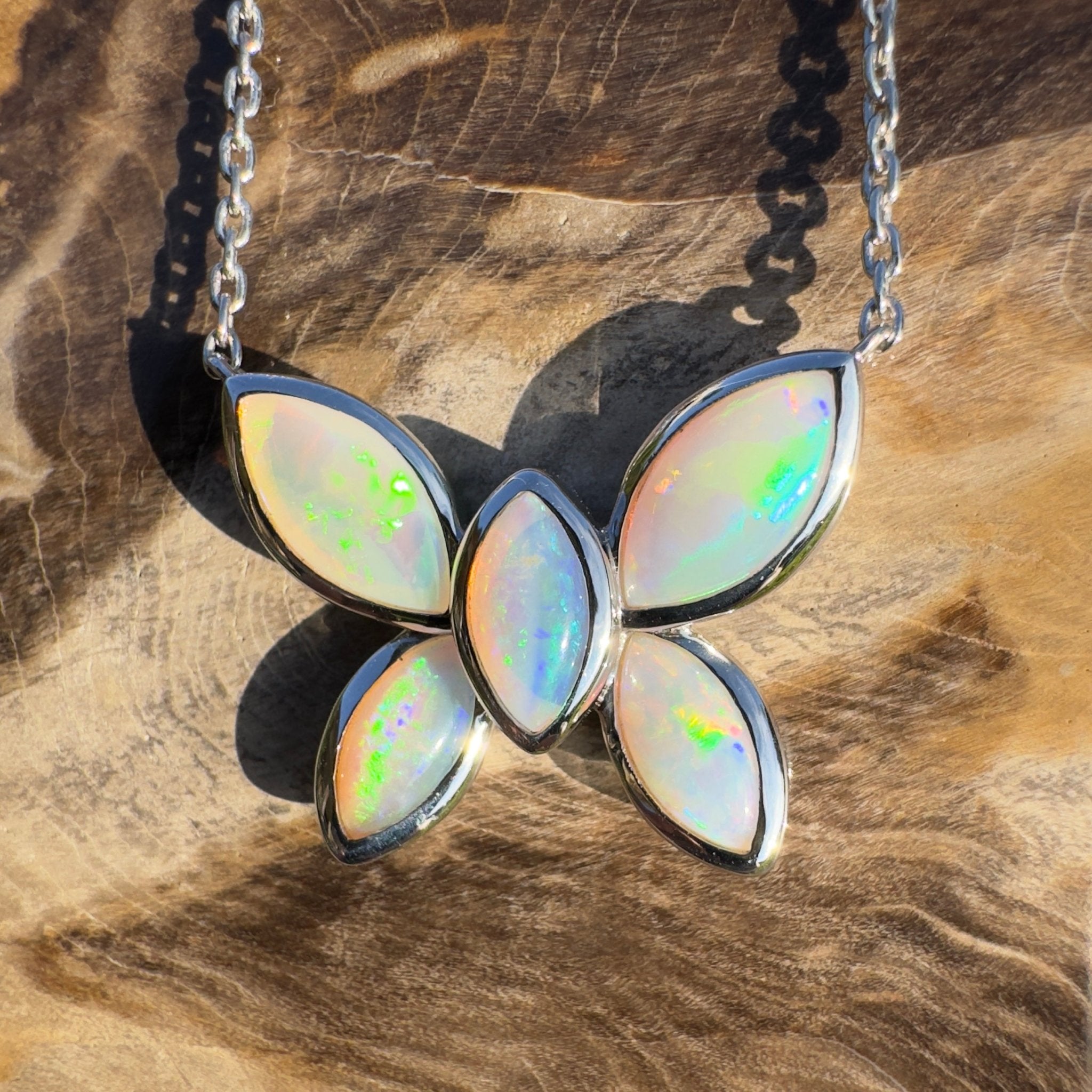 Kimberley Sun Crest – 2.2ct Coober Pedy Opal Butterfly Pendant