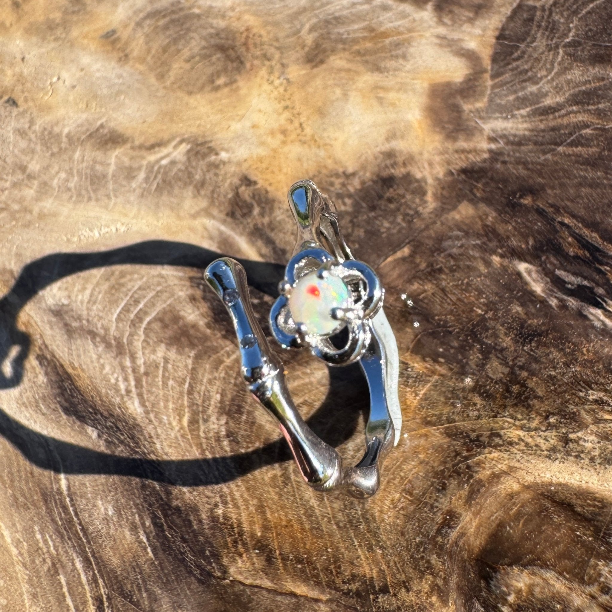 King Island Rise ~ 0.1ct Solid Lightning Ridge Opal 925 Silver Ring