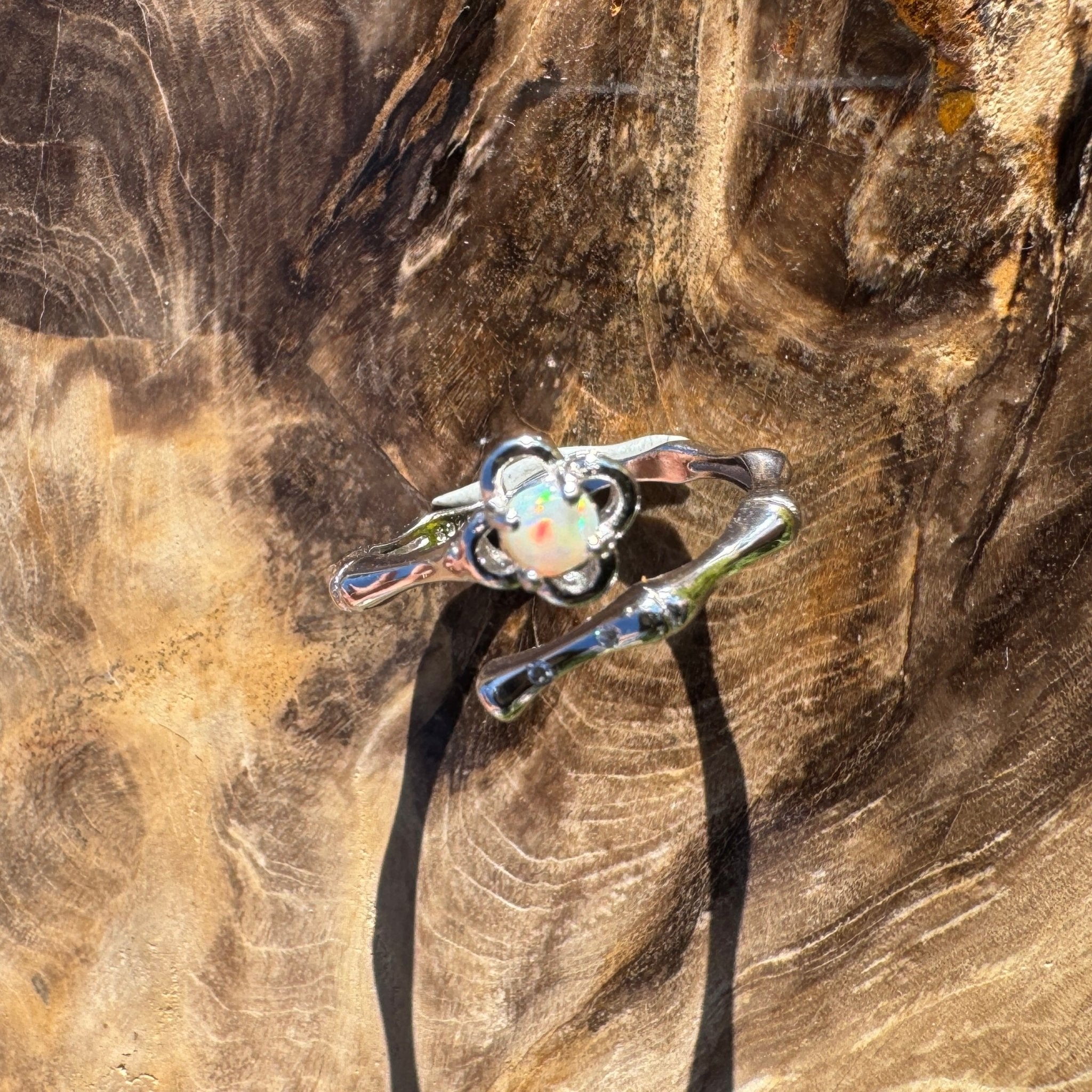 King Island Rise ~ 0.1ct Solid Lightning Ridge Opal 925 Silver Ring