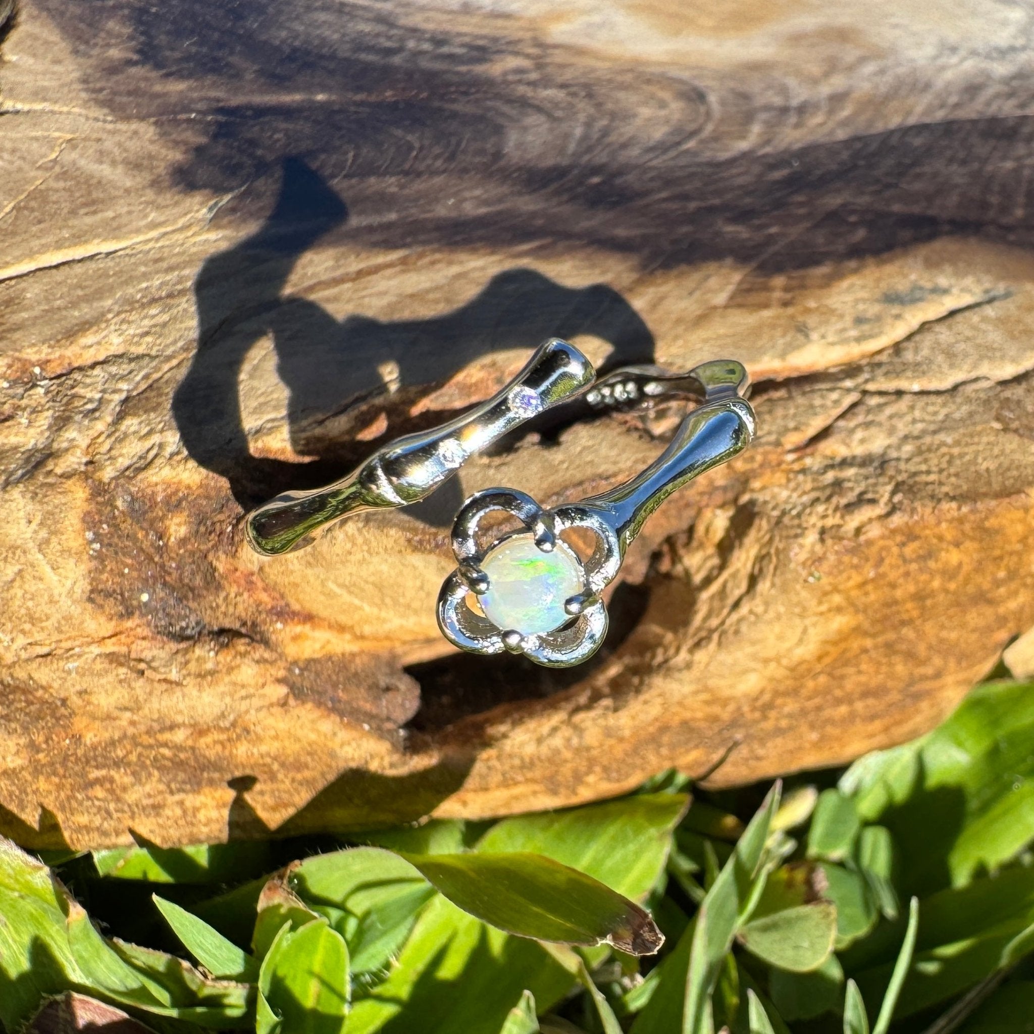King Island Rise ~ 0.1ct Solid Lightning Ridge Opal 925 Silver Ring