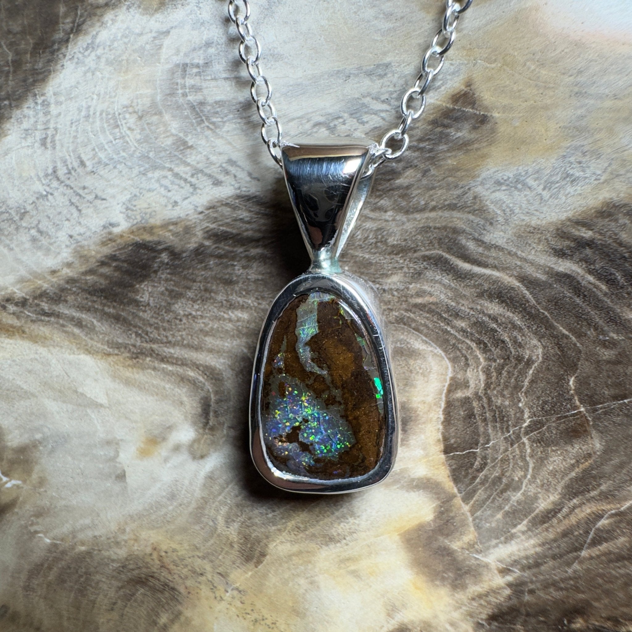 Kings Canyon Glow ~ Queensland Boulder Opal 925 Sterling Silver Pendant Necklace