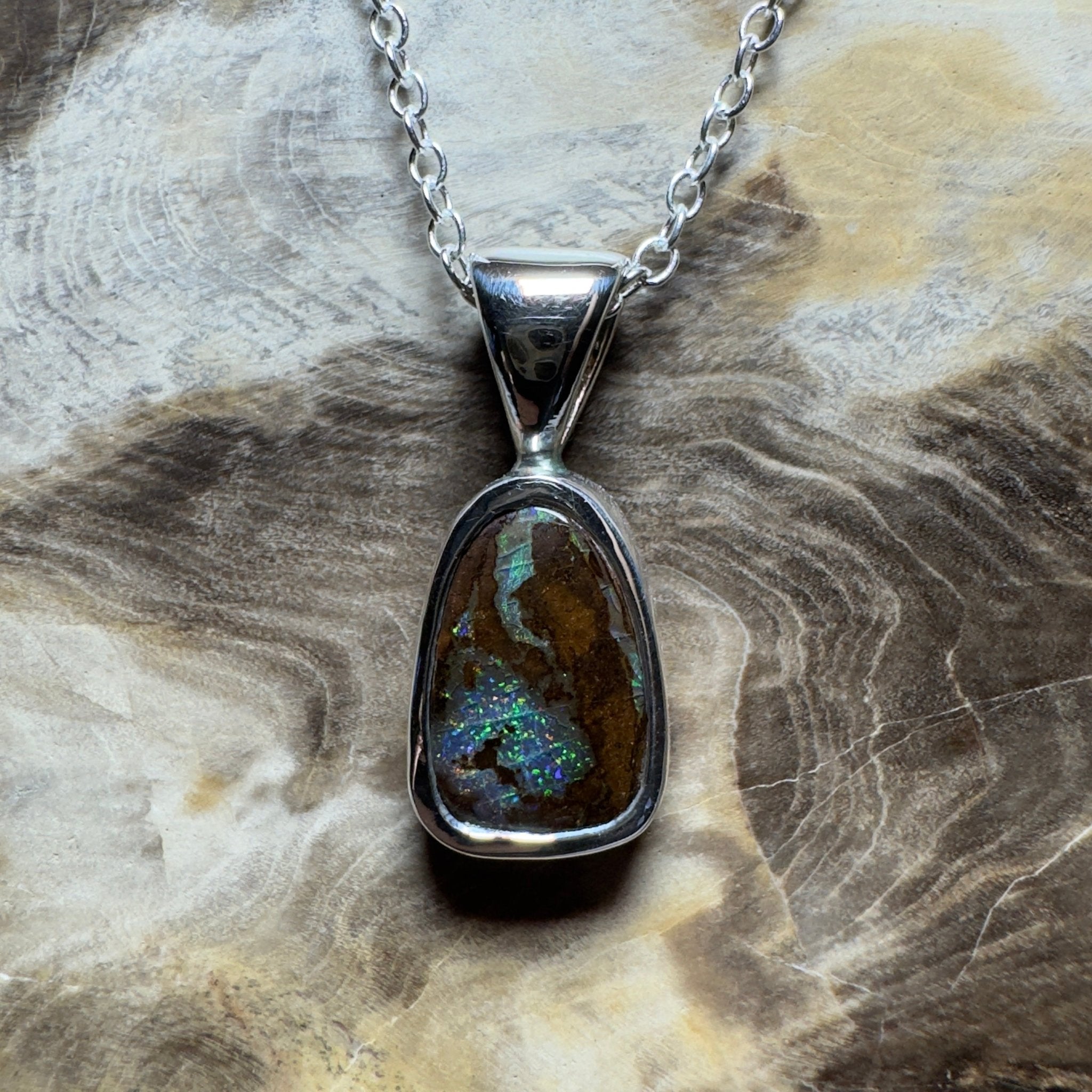 Kings Canyon Glow ~ Queensland Boulder Opal 925 Sterling Silver Pendant Necklace