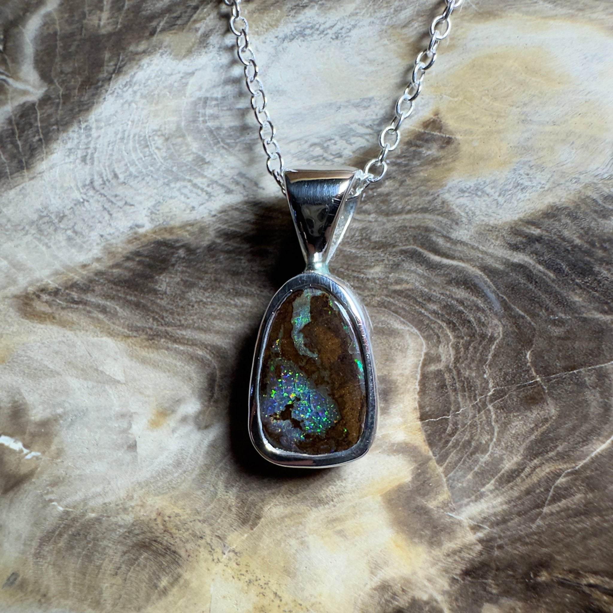 Kings Canyon Glow ~ Queensland Boulder Opal 925 Sterling Silver Pendant Necklace