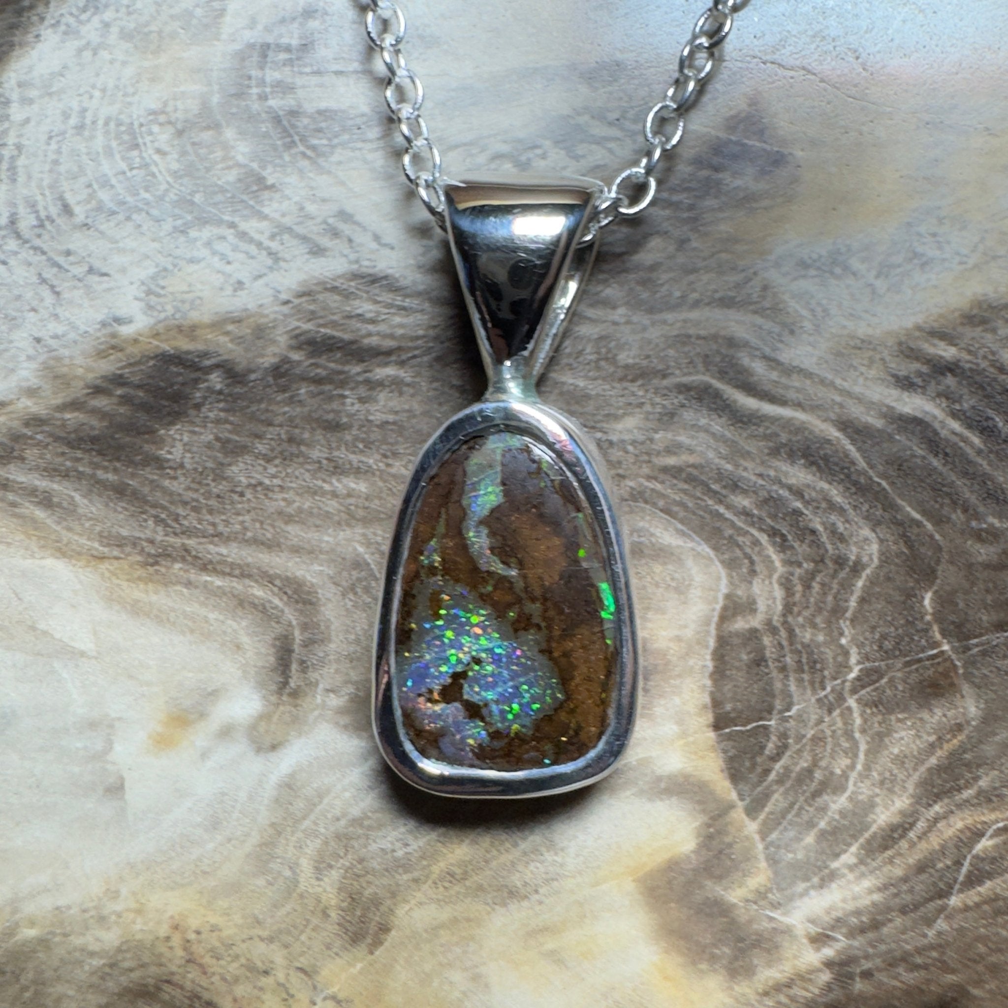 Kings Canyon Glow ~ Queensland Boulder Opal 925 Sterling Silver Pendant Necklace