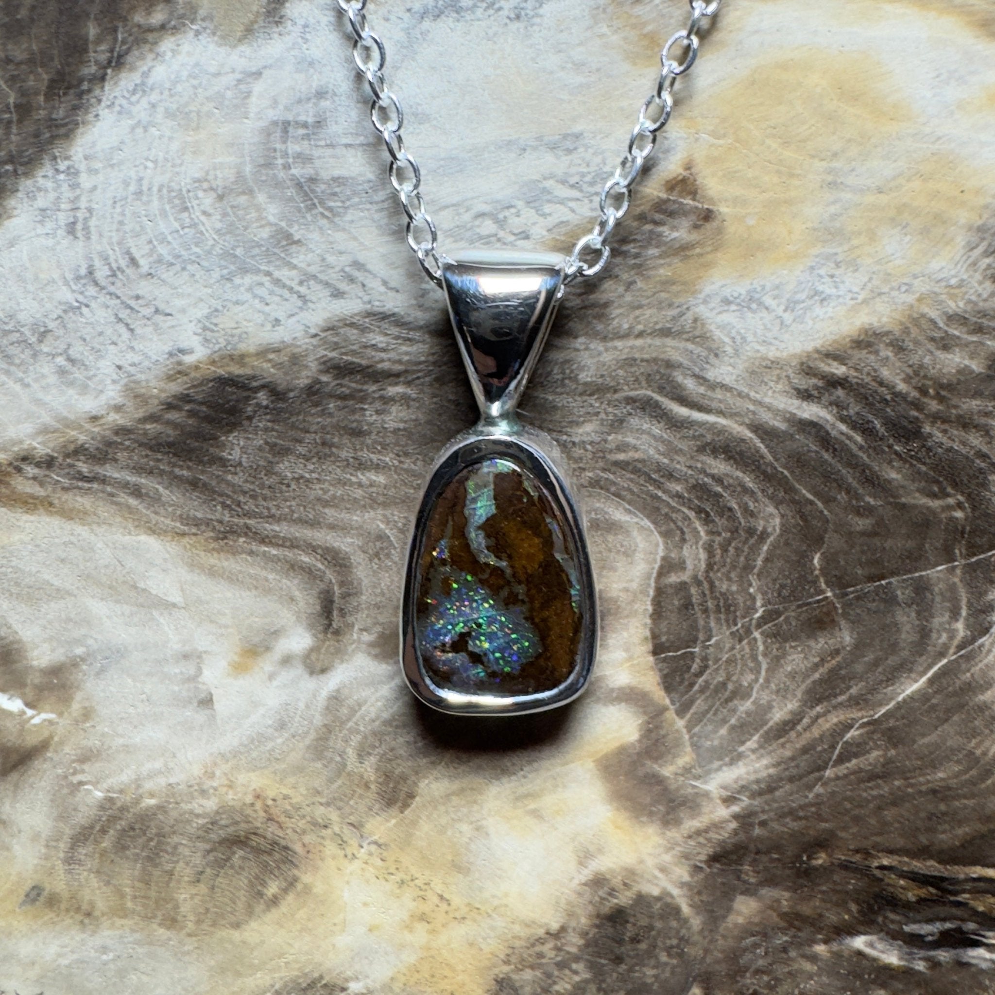 Kings Canyon Glow ~ Queensland Boulder Opal 925 Sterling Silver Pendant Necklace