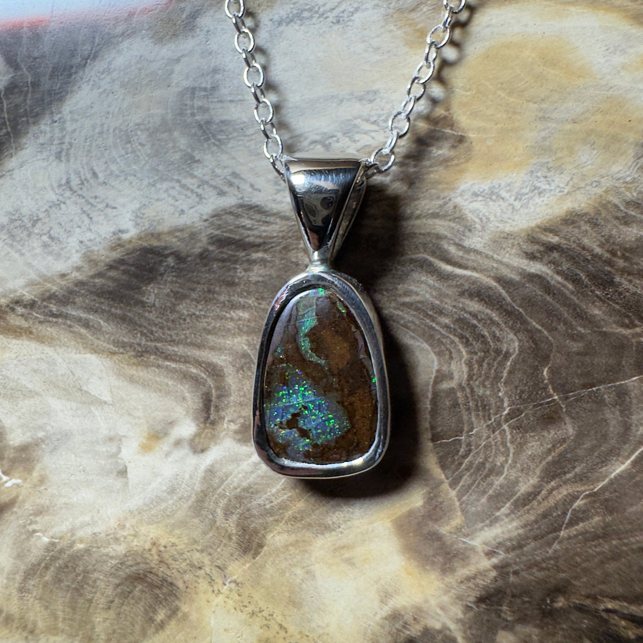 Kings Canyon Glow ~ Queensland Boulder Opal 925 Sterling Silver Pendant Necklace