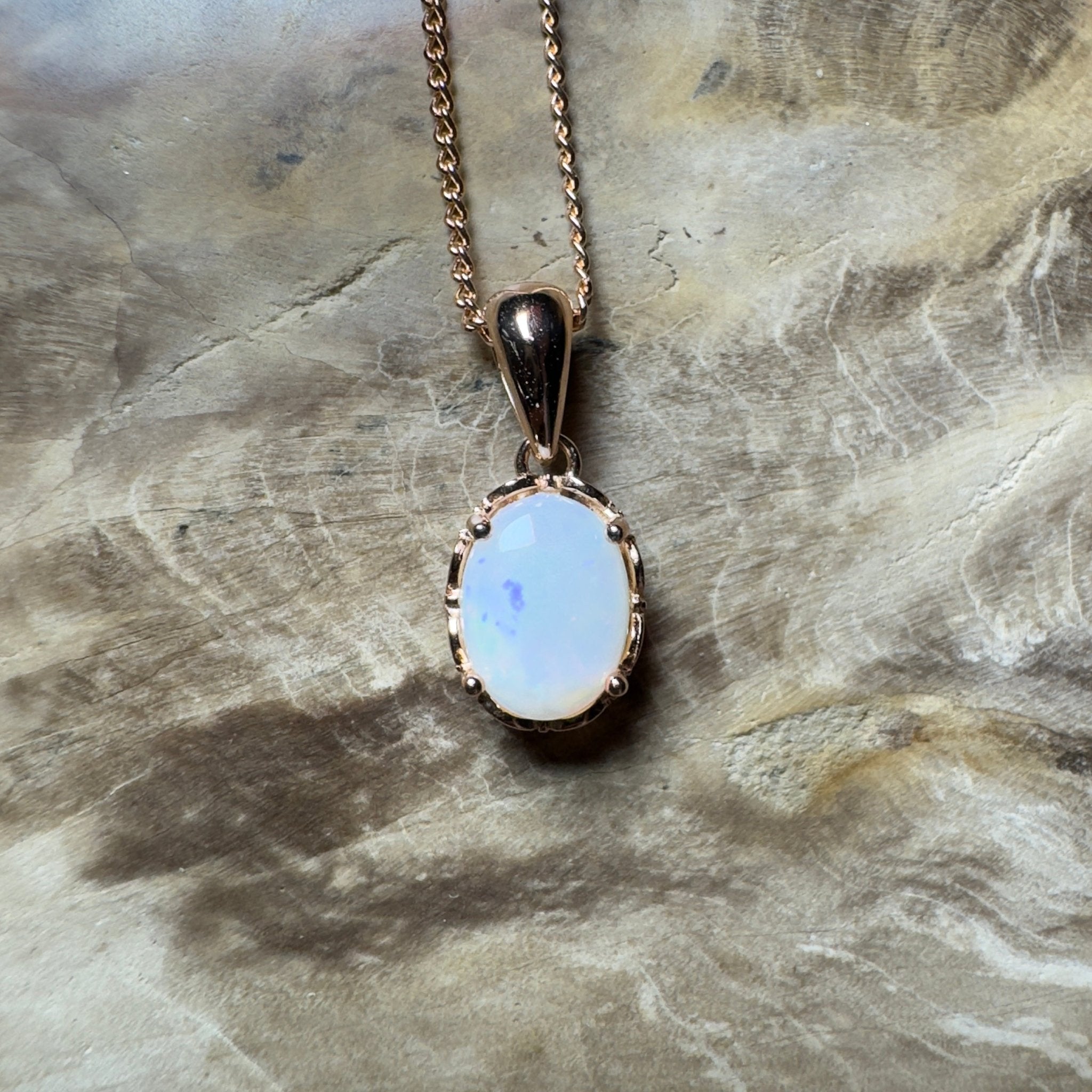 Kirra Beach Clouds - 0.6ct Coober Pedy Opal Rose Gold Coated 925 Silver Pendant