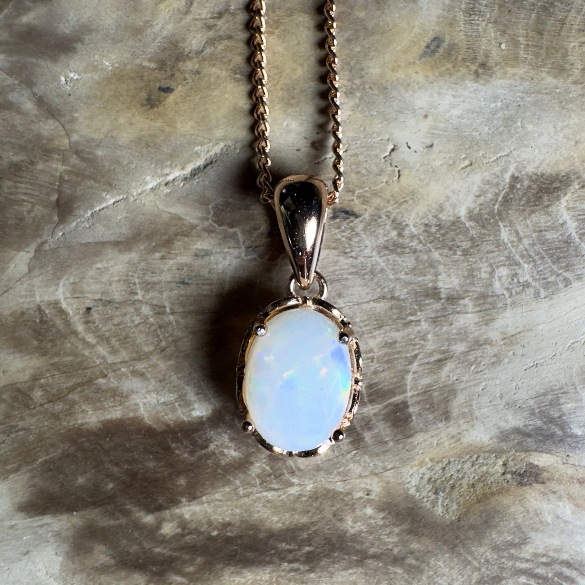 Kirra Beach Clouds - 0.6ct Coober Pedy Opal Rose Gold Coated 925 Silver Pendant