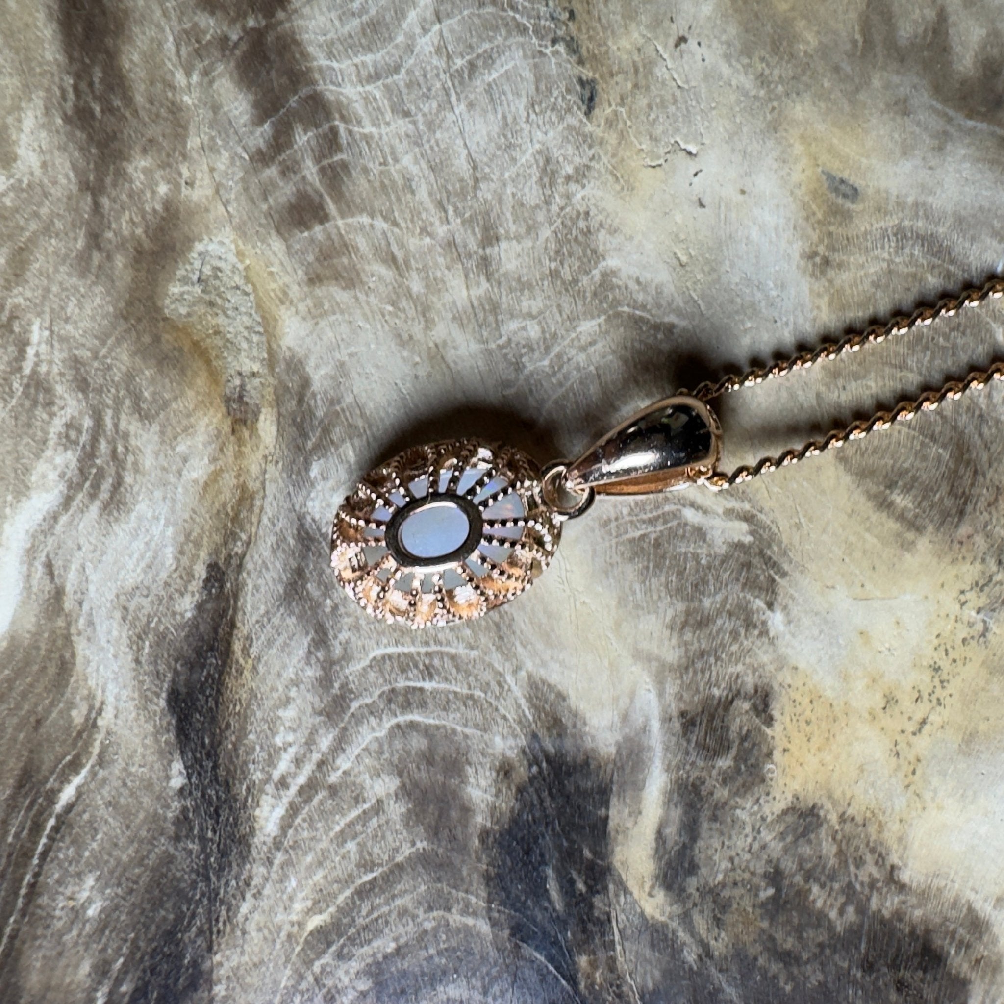 Kirra Beach Clouds - 0.6ct Coober Pedy Opal Rose Gold Coated 925 Silver Pendant