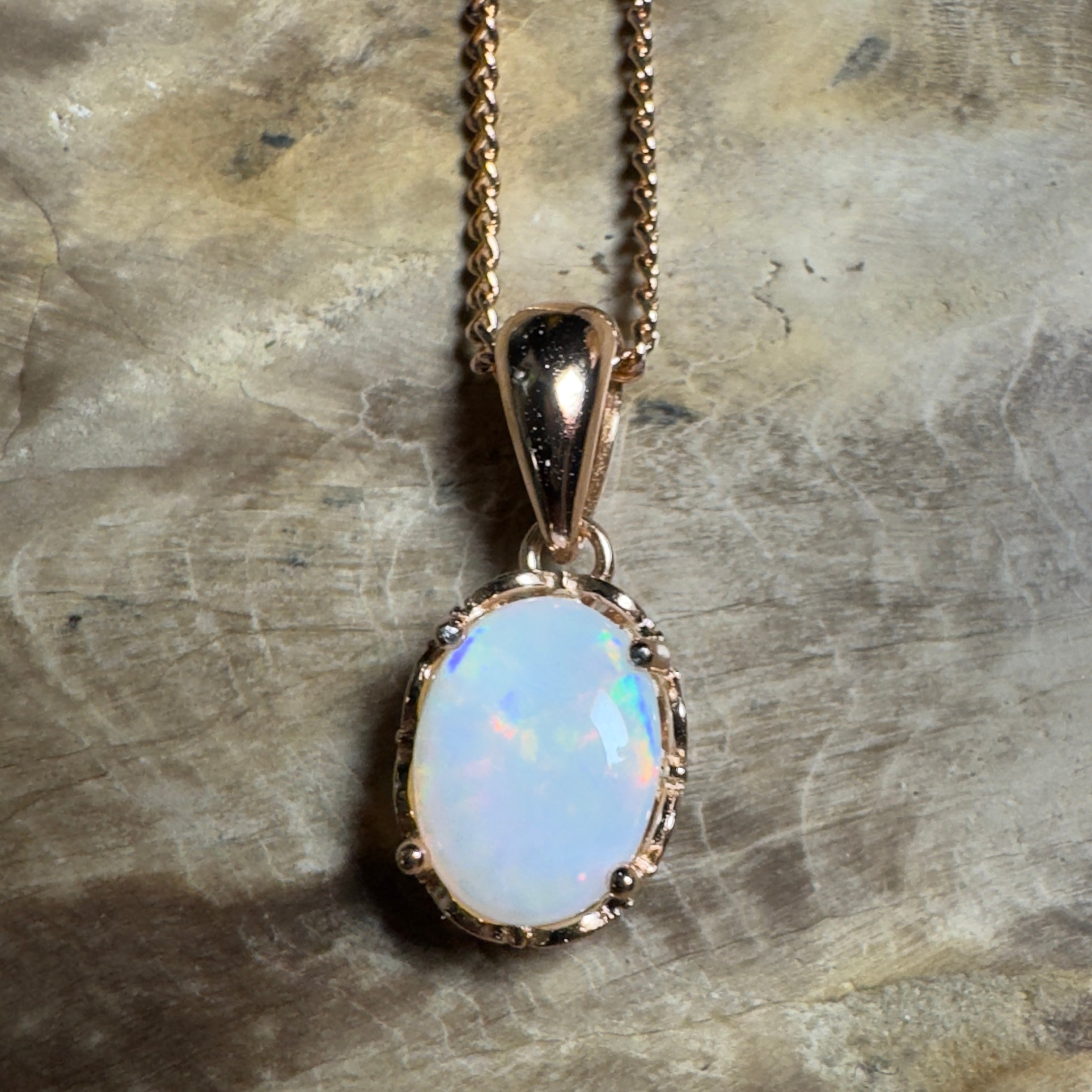 Kirra Beach Clouds - 0.6ct Coober Pedy Opal Rose Gold Coated 925 Silver Pendant