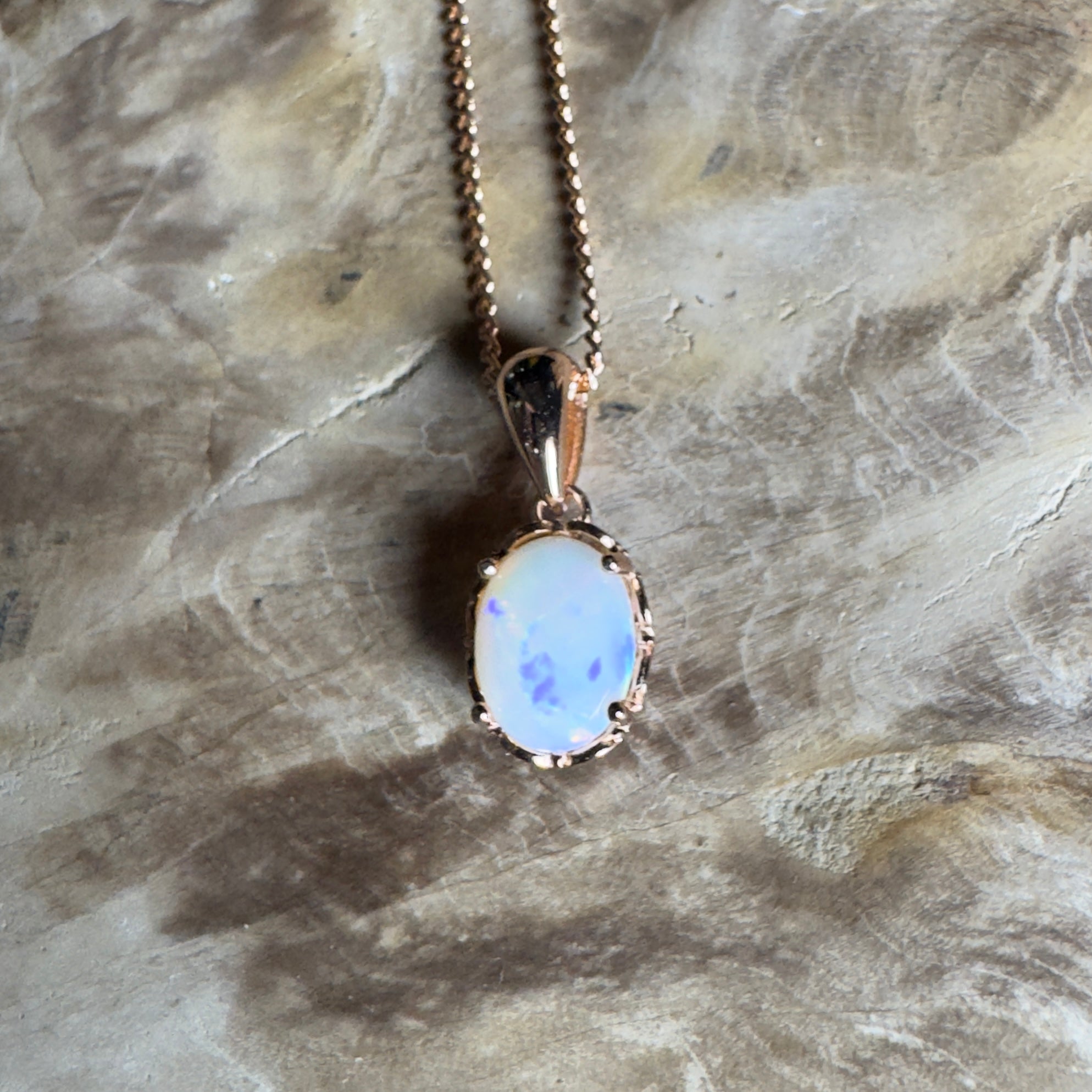 Kirra Beach Clouds - 0.6ct Coober Pedy Opal Rose Gold Coated 925 Silver Pendant