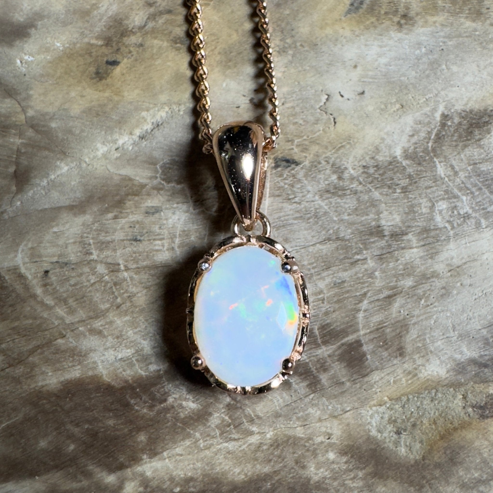 Kirra Beach Clouds - 0.6ct Coober Pedy Opal Rose Gold Coated 925 Silver Pendant