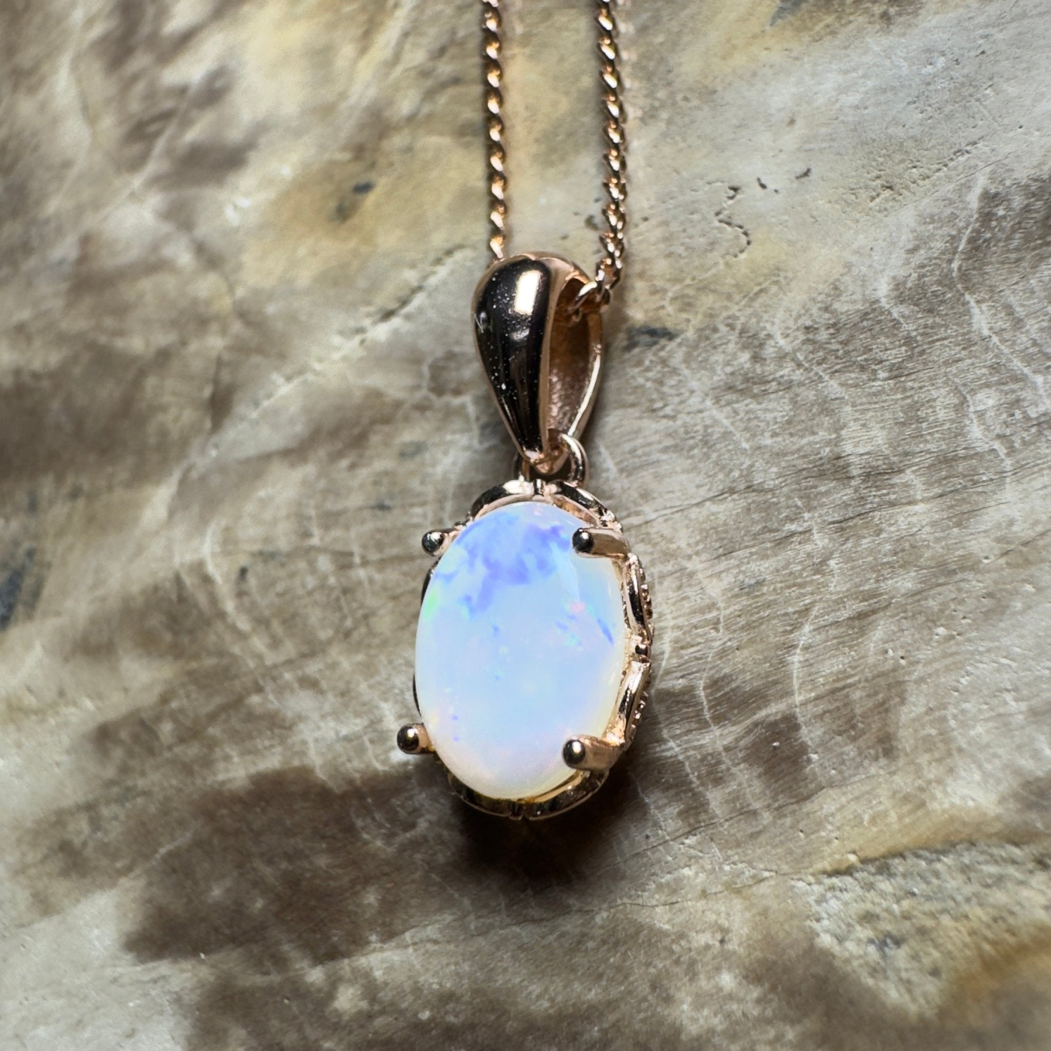 Kirra Beach Clouds - 0.6ct Coober Pedy Opal Rose Gold Coated 925 Silver Pendant