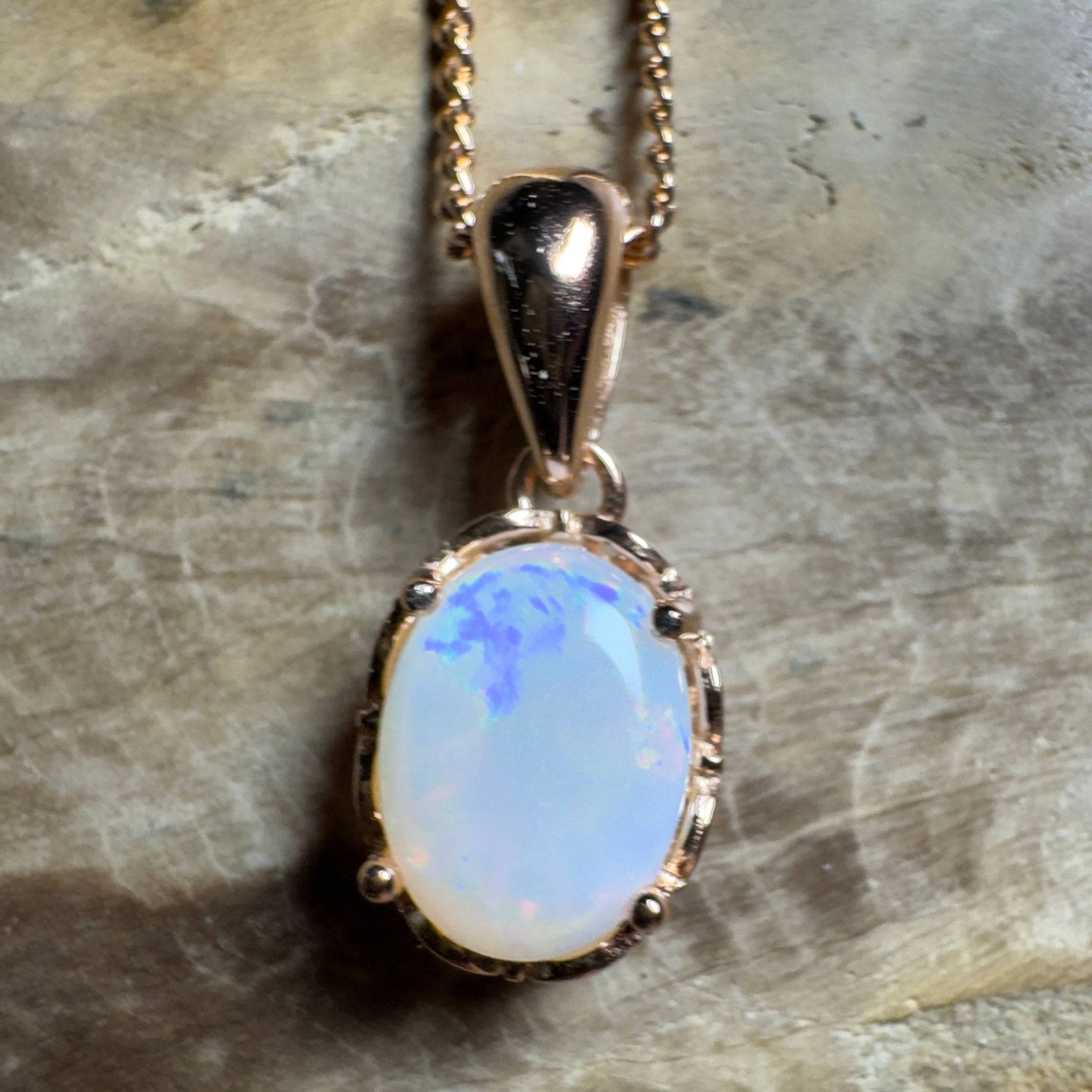 Kirra Beach Clouds - 0.6ct Coober Pedy Opal Rose Gold Coated 925 Silver Pendant