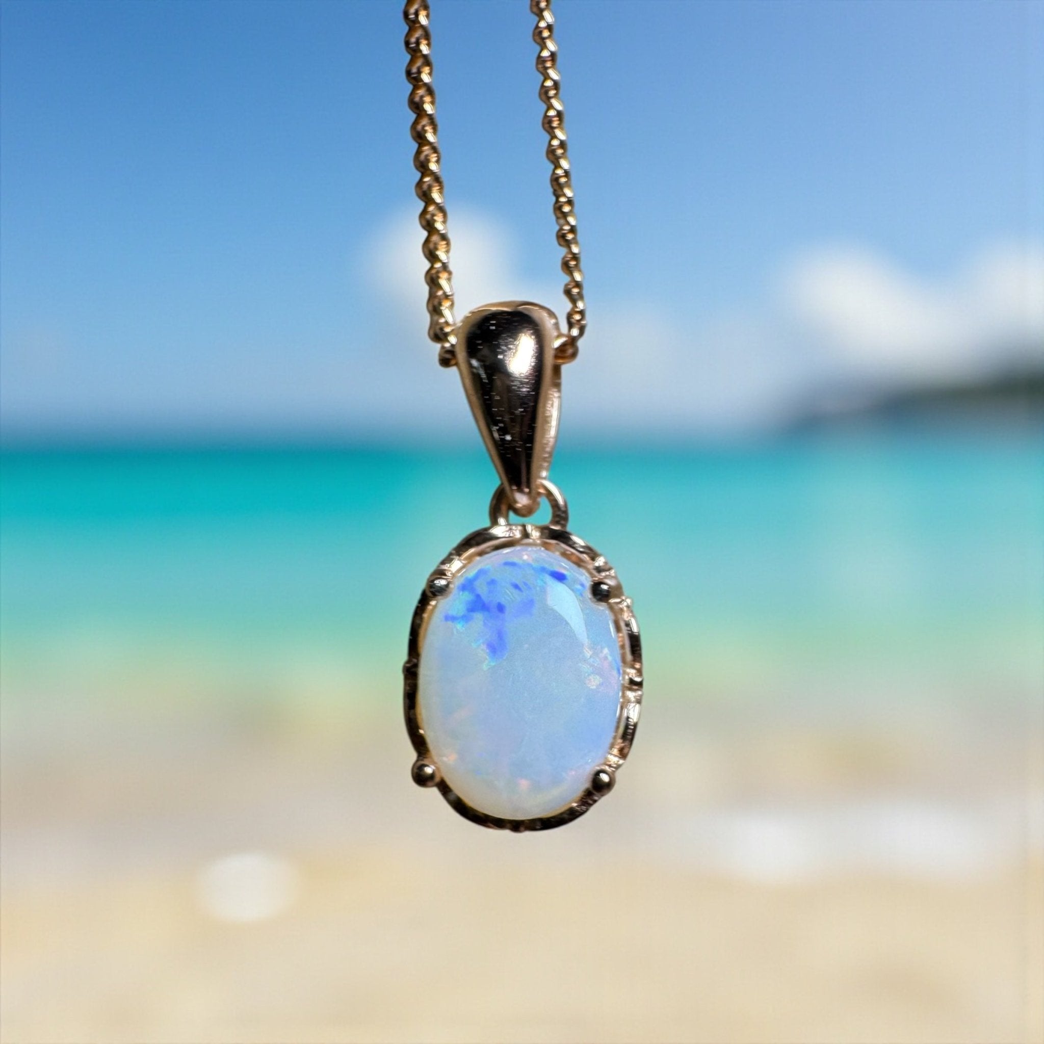 Kirra Beach Clouds - 0.6ct Coober Pedy Opal Rose Gold Coated 925 Silver Pendant