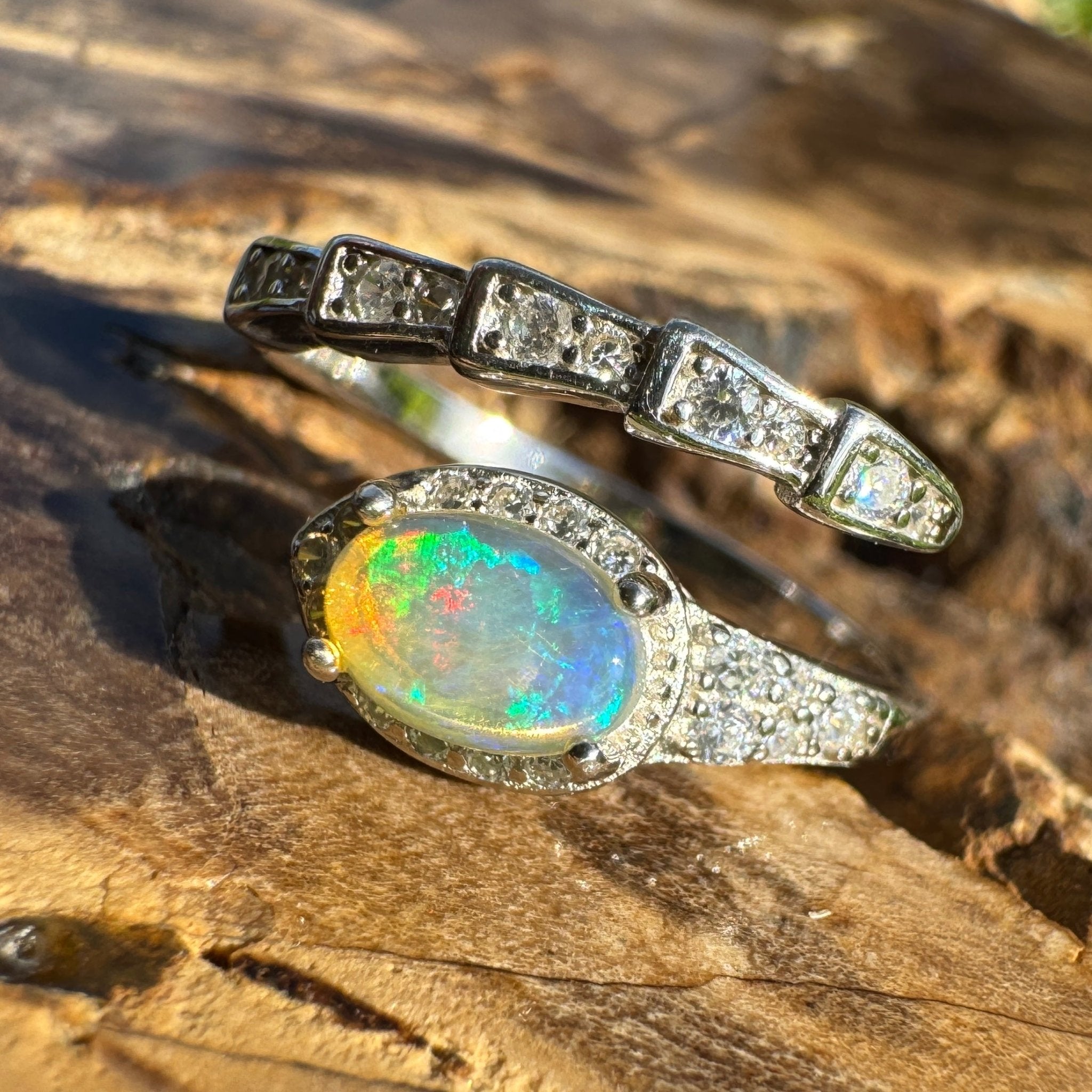 ‘Lagoon Blues' ~ Handcrafted 0.5ct Solid Lightning Ridge Opal and Cubic Zirconia Sterling Silver Ring