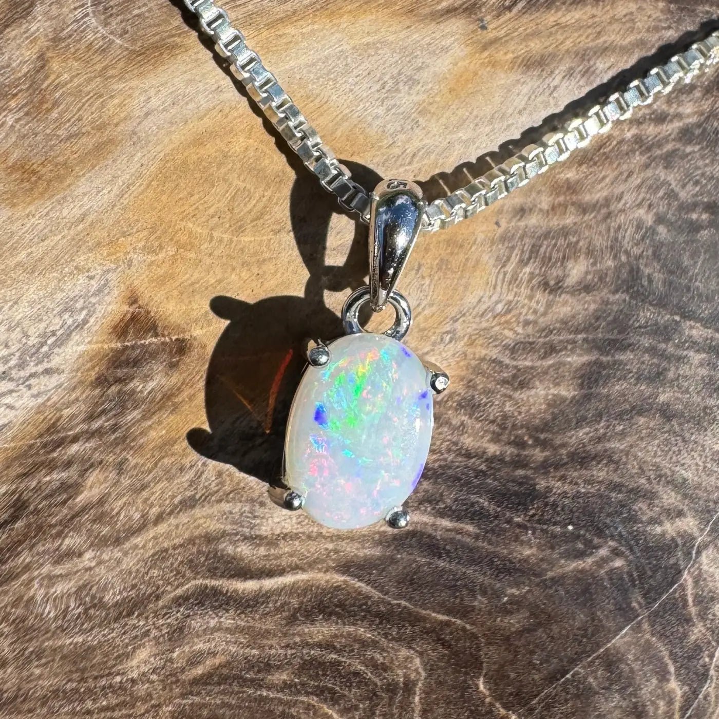 ‘Lake Eyre Mirage' ~ Handcrafted 0.7ct Solid Coober Pedy Opal 925 Sterling Silver Necklace