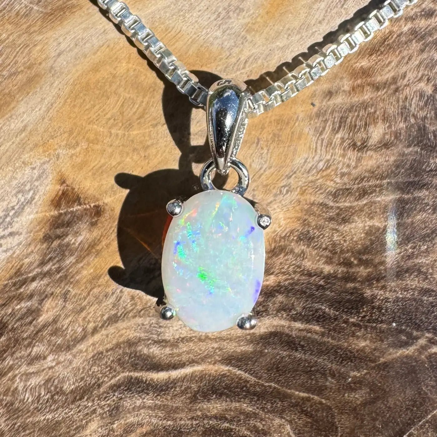 ‘Lake Eyre Mirage' ~ Handcrafted 0.7ct Solid Coober Pedy Opal 925 Sterling Silver Necklace