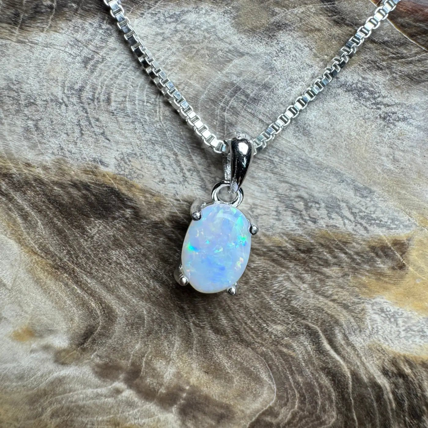 ‘Lake Eyre Mirage' ~ Handcrafted 0.7ct Solid Coober Pedy Opal 925 Sterling Silver Necklace