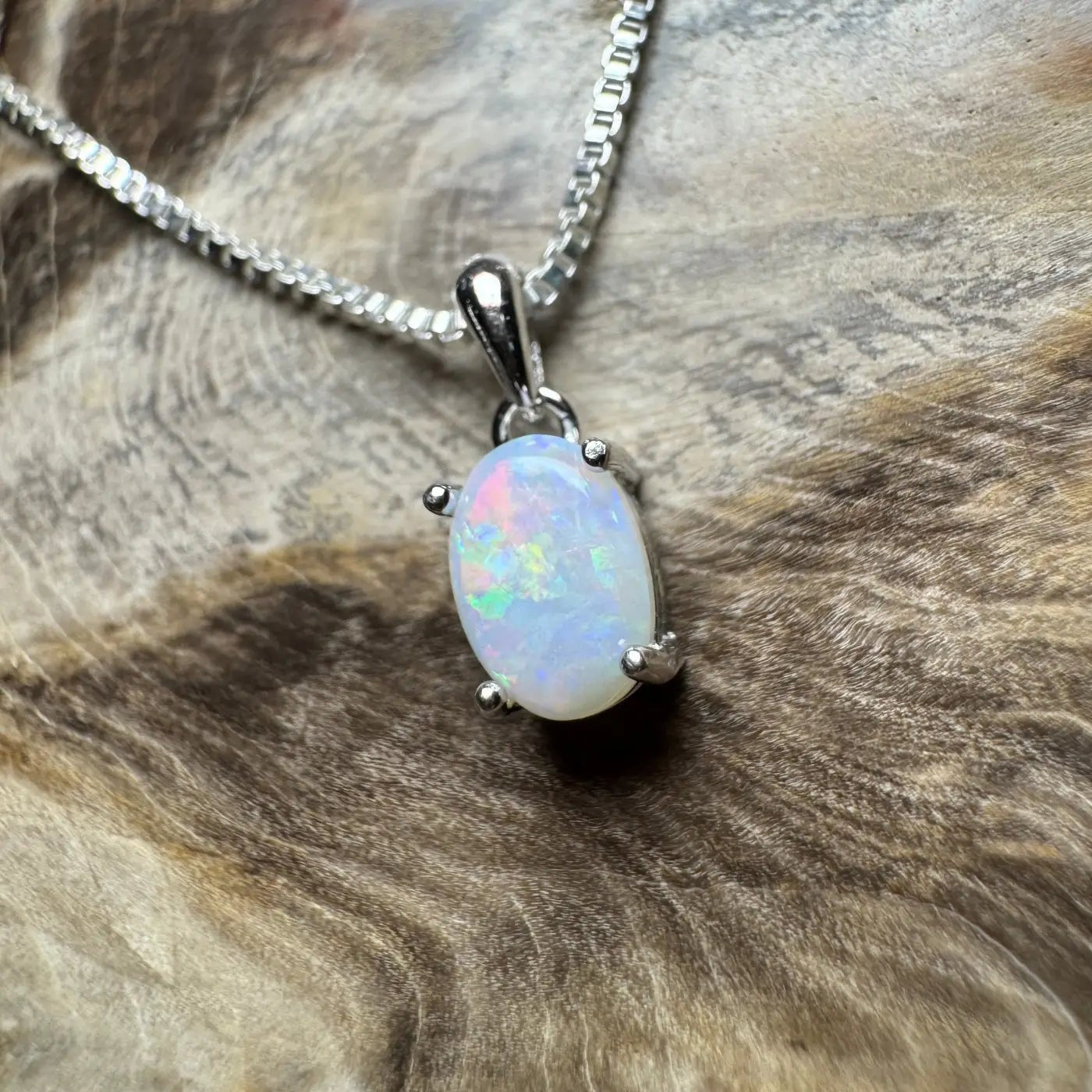 ‘Lake Eyre Mirage' ~ Handcrafted 0.7ct Solid Coober Pedy Opal 925 Sterling Silver Necklace