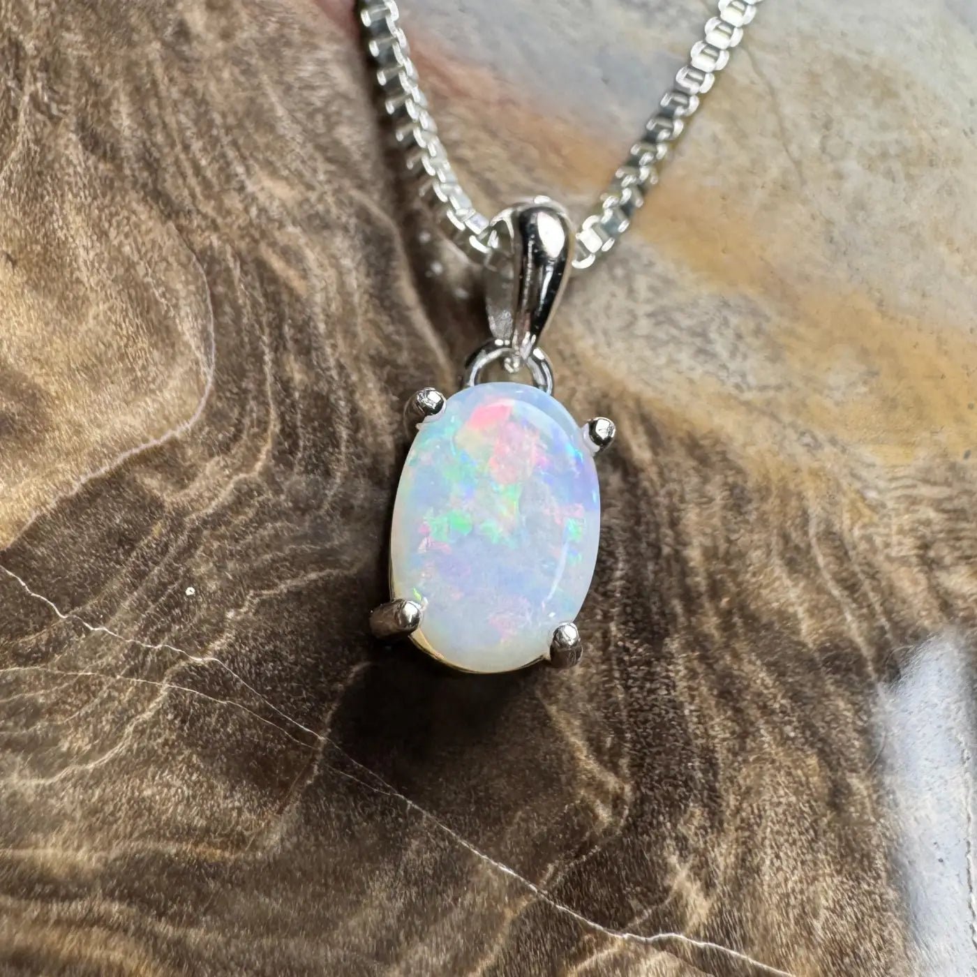 ‘Lake Eyre Mirage' ~ Handcrafted 0.7ct Solid Coober Pedy Opal 925 Sterling Silver Necklace