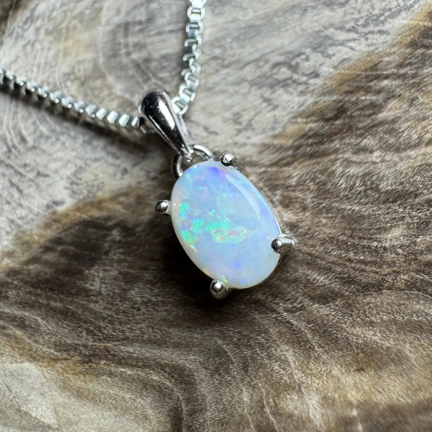 ‘Lake Eyre Mirage' ~ Handcrafted 0.7ct Solid Coober Pedy Opal 925 Sterling Silver Necklace