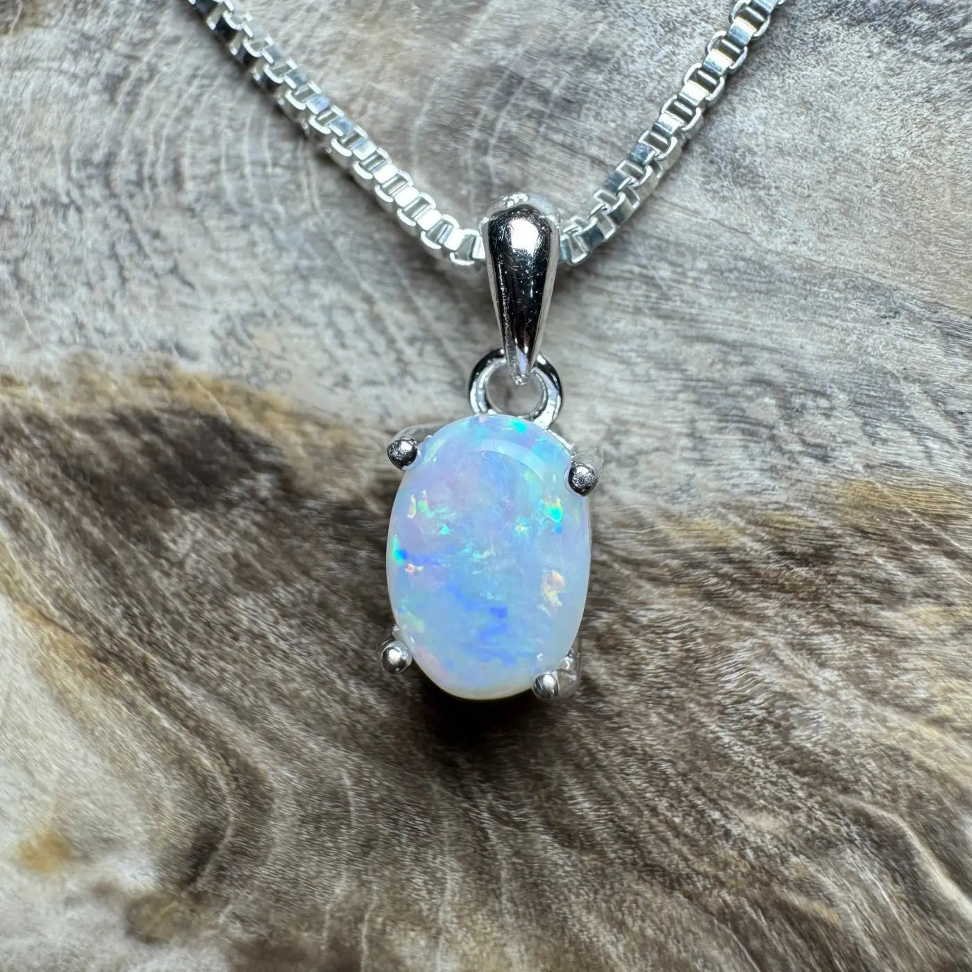 ‘Lake Eyre Mirage' ~ Handcrafted 0.7ct Solid Coober Pedy Opal 925 Sterling Silver Necklace