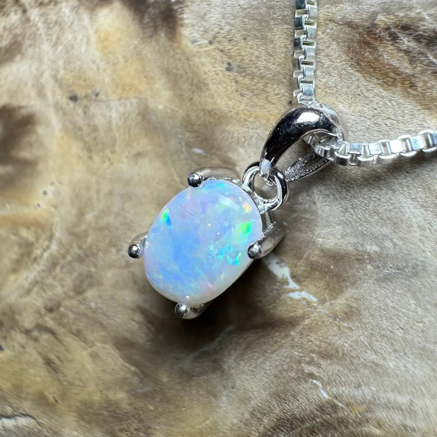 ‘Lake Eyre Mirage' ~ Handcrafted 0.7ct Solid Coober Pedy Opal 925 Sterling Silver Necklace