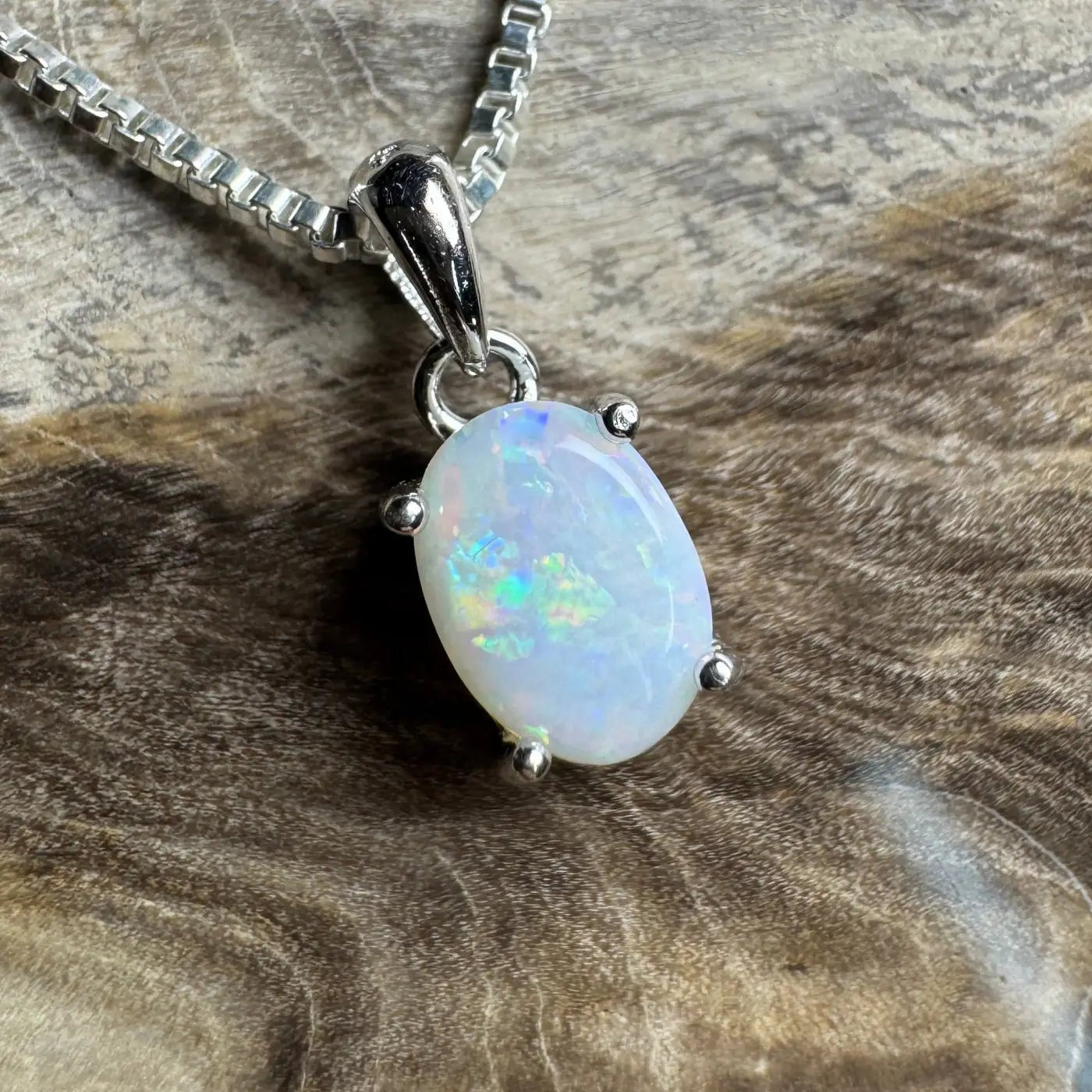 ‘Lake Eyre Mirage' ~ Handcrafted 0.7ct Solid Coober Pedy Opal 925 Sterling Silver Necklace