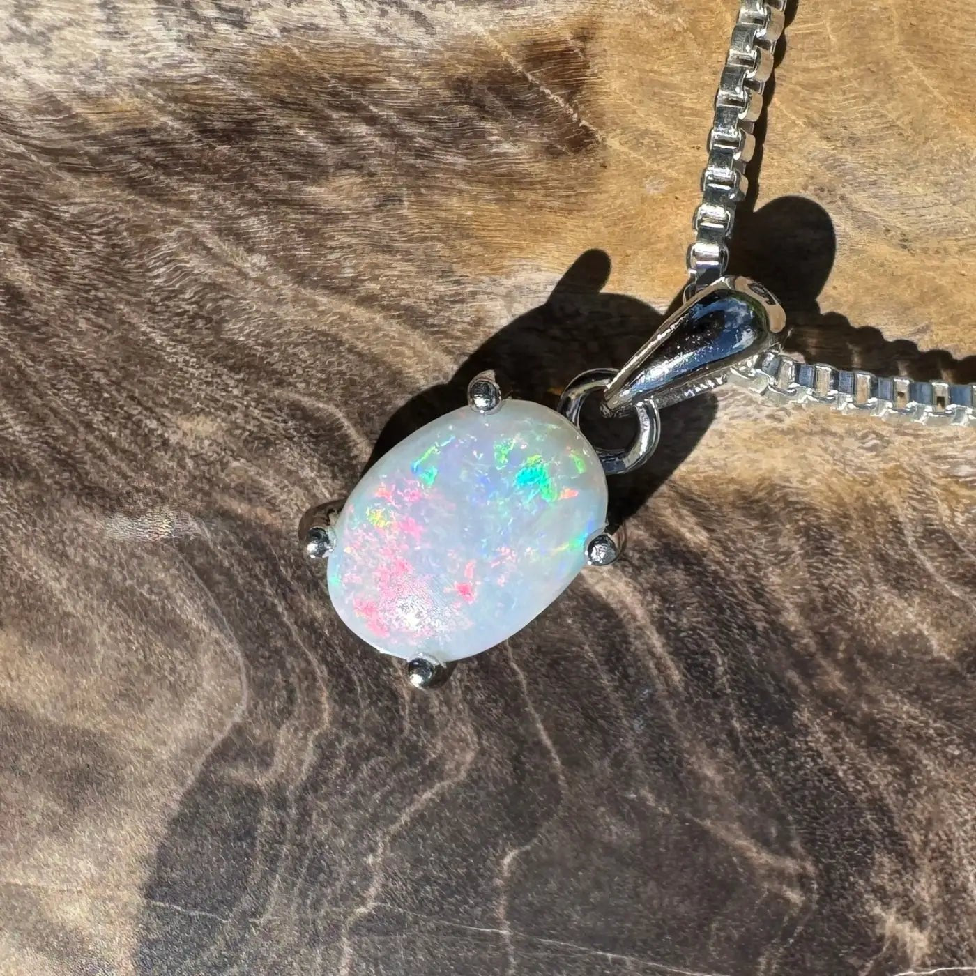 ‘Lake Eyre Mirage' ~ Handcrafted 0.7ct Solid Coober Pedy Opal 925 Sterling Silver Necklace