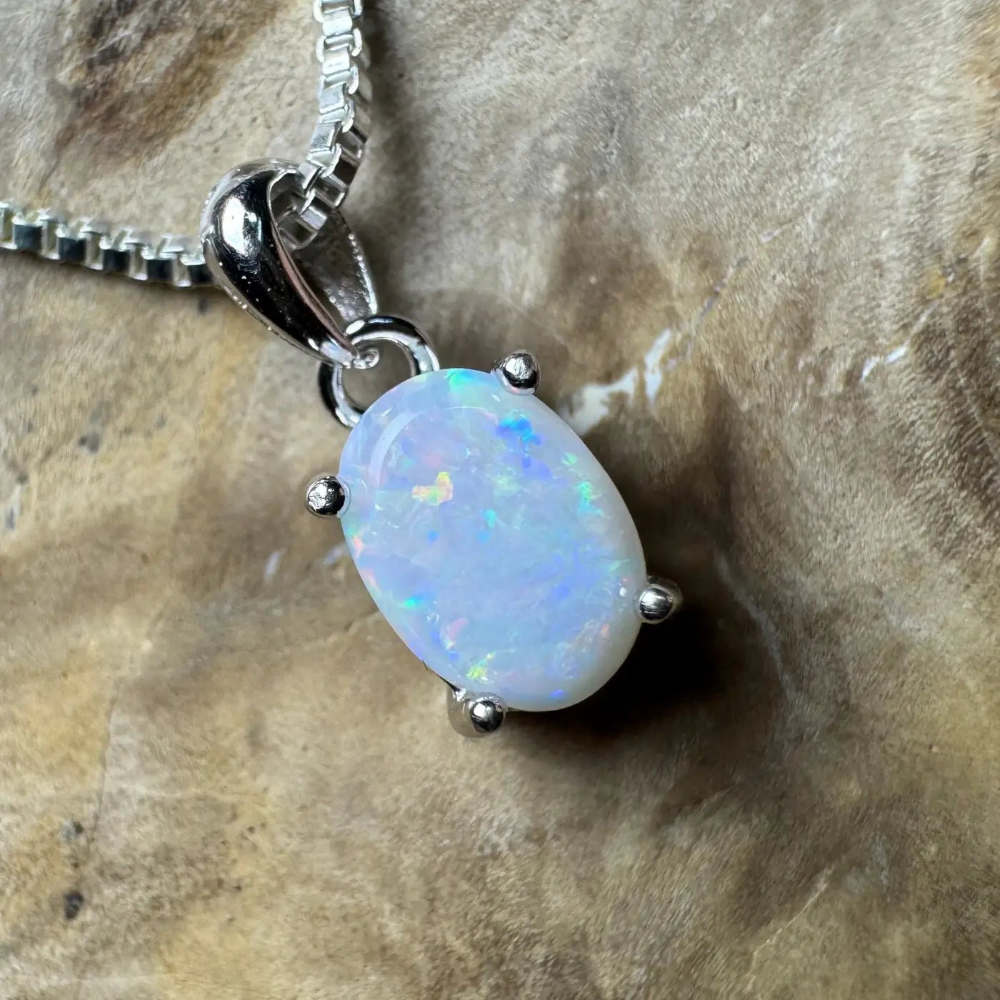 ‘Lake Eyre Mirage' ~ Handcrafted 0.7ct Solid Coober Pedy Opal 925 Sterling Silver Necklace