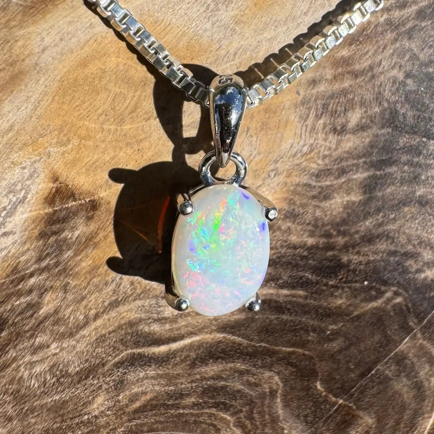 ‘Lake Eyre Mirage' ~ Handcrafted 0.7ct Solid Coober Pedy Opal 925 Sterling Silver Necklace