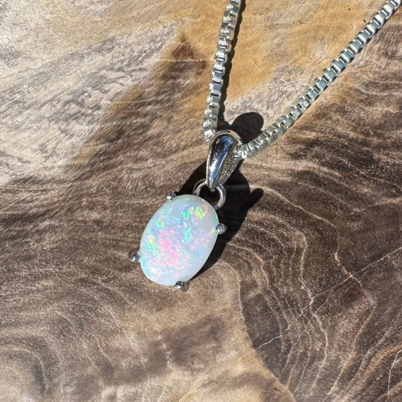 ‘Lake Eyre Mirage' ~ Handcrafted 0.7ct Solid Coober Pedy Opal 925 Sterling Silver Necklace