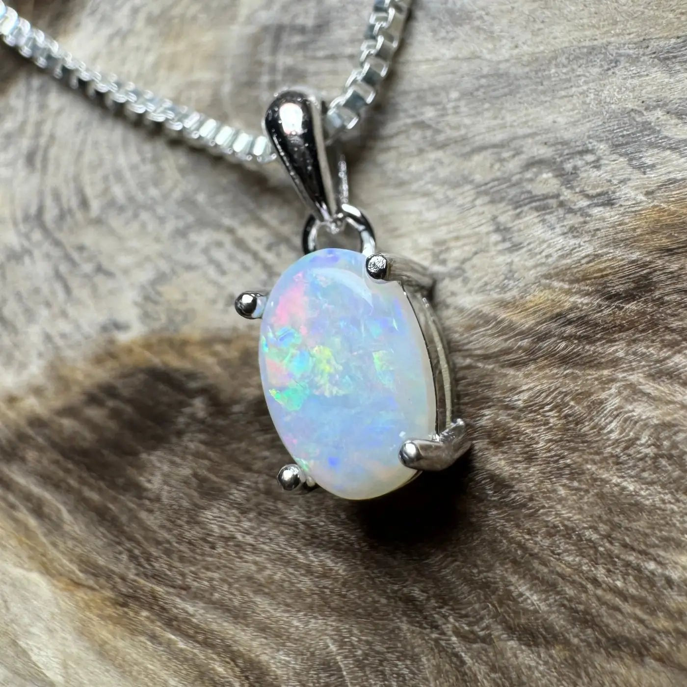 ‘Lake Eyre Mirage' ~ Handcrafted 0.7ct Solid Coober Pedy Opal 925 Sterling Silver Necklace